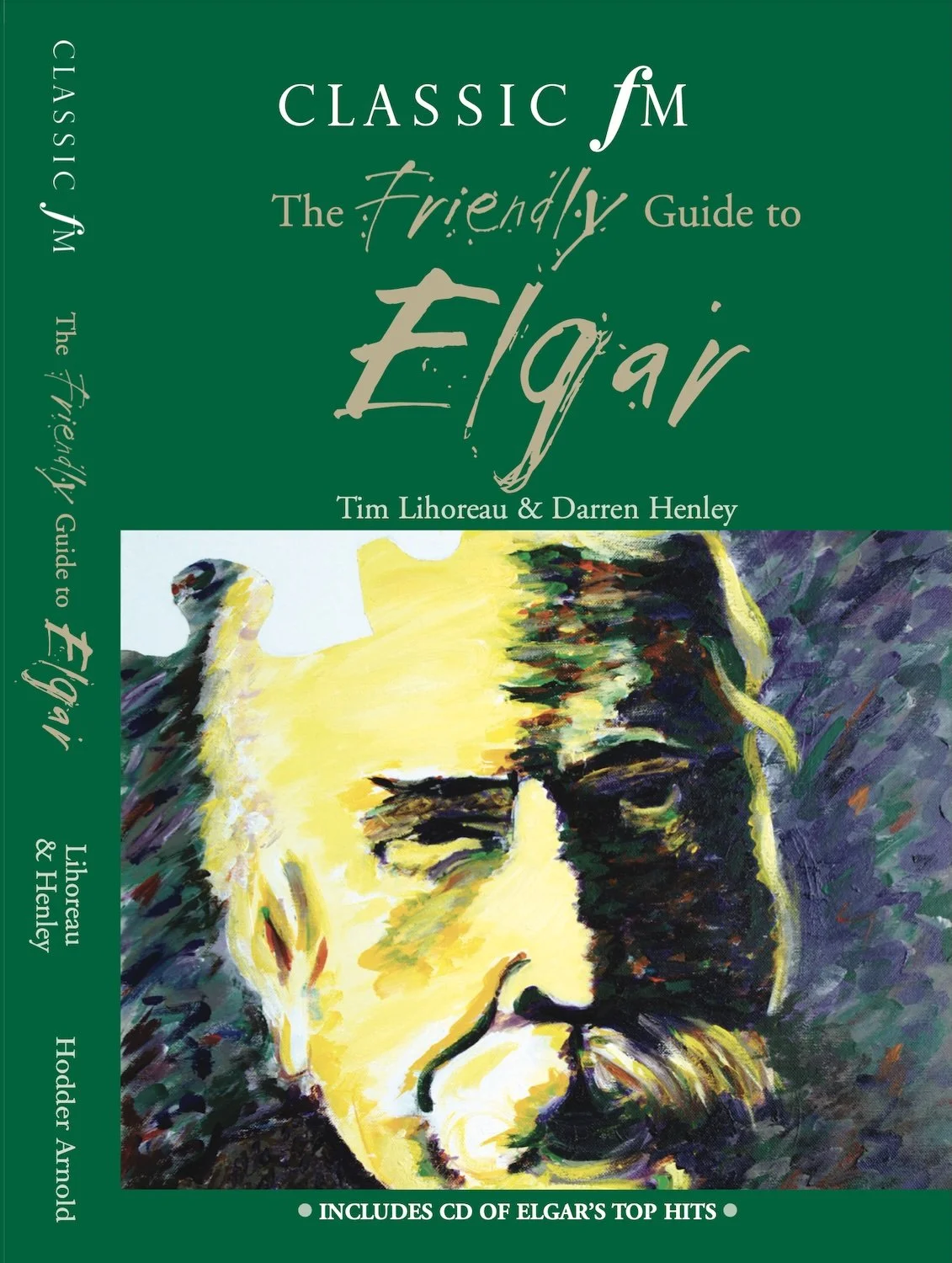 Book cover titled 'The Friendly Guide to Elgar' with an abstract portrait of a man in yellow, black, and purple colors.