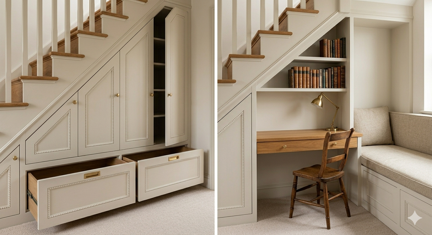 Understairs drawers and desk