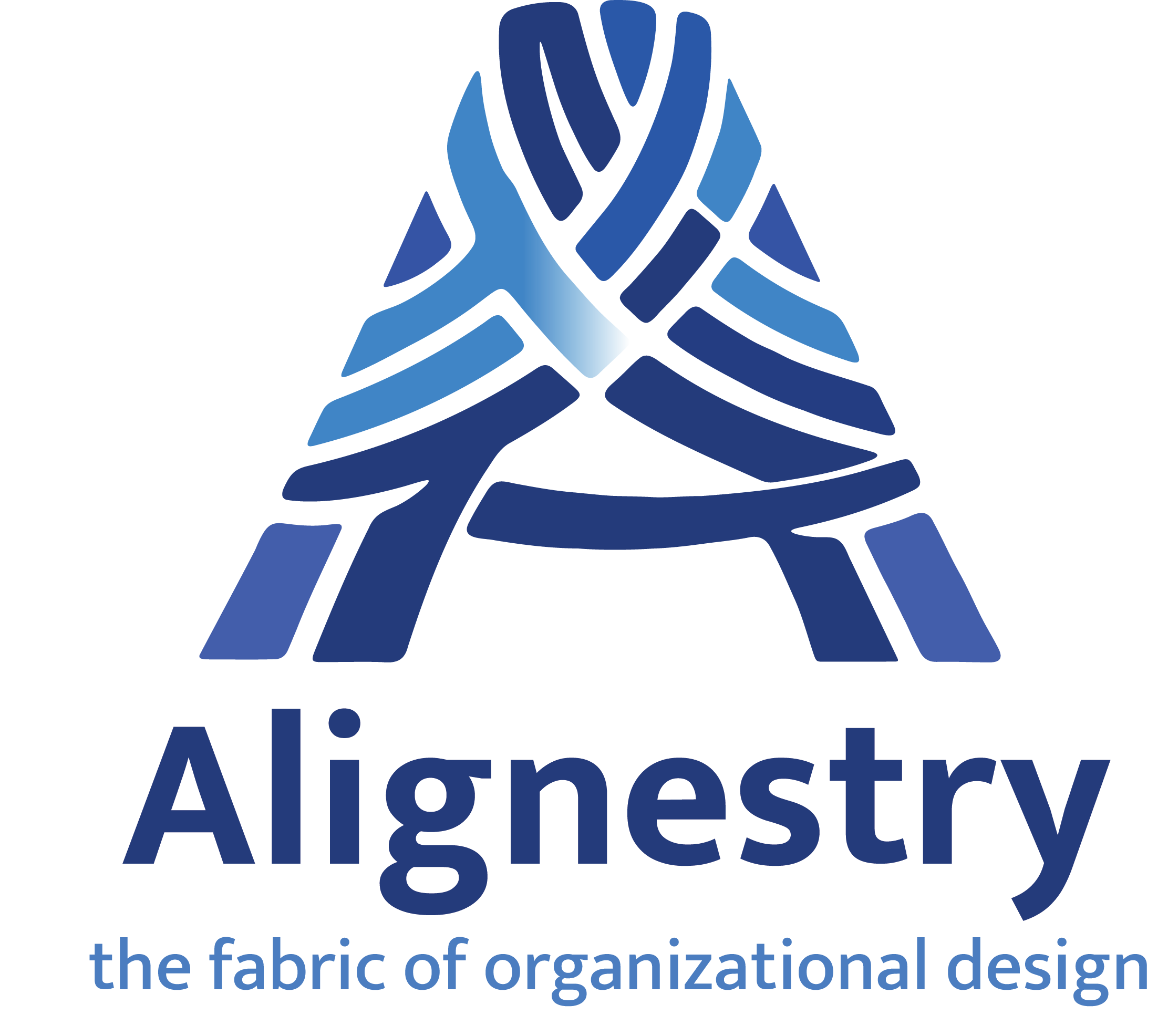 The logo of the Alineystery organization, featuring an illustration of hands holding a map or a folded cloth, with the organization name and tagline about innovation in organizational design.