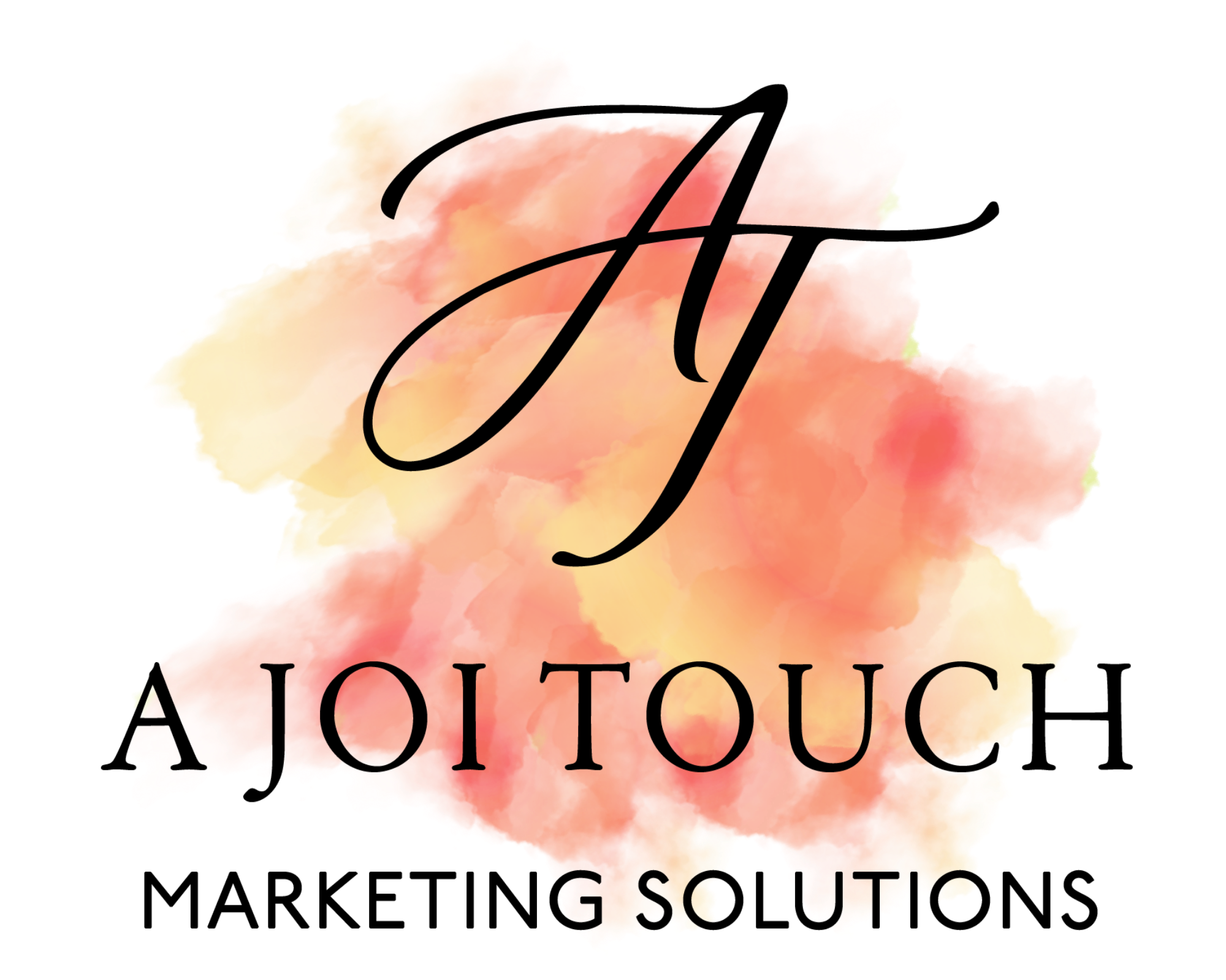 An artistic logo with a pink and orange watercolor background, black cursive letter 'A', and black text 'A JOURNEY OF DISCOVERY'.