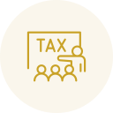 Icon of a tax document with the word 'TAX' and a group of people underneath
