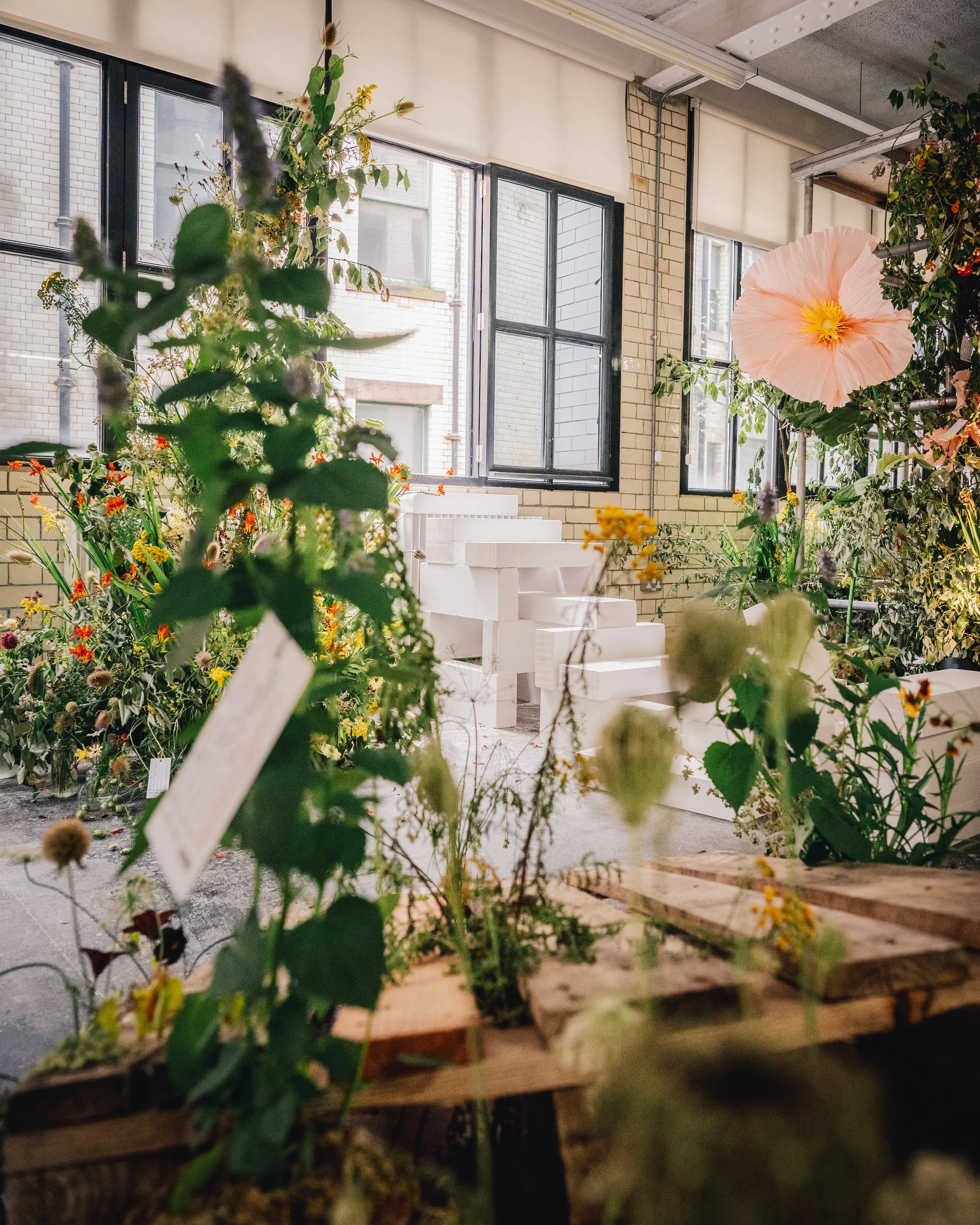 Image of a floral installation in a brewery. Photo by TyneSight