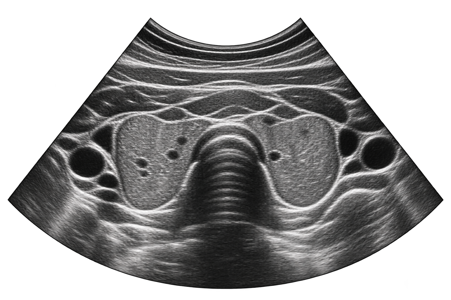 Ultrasound image of ovaries with multiple follicles.
