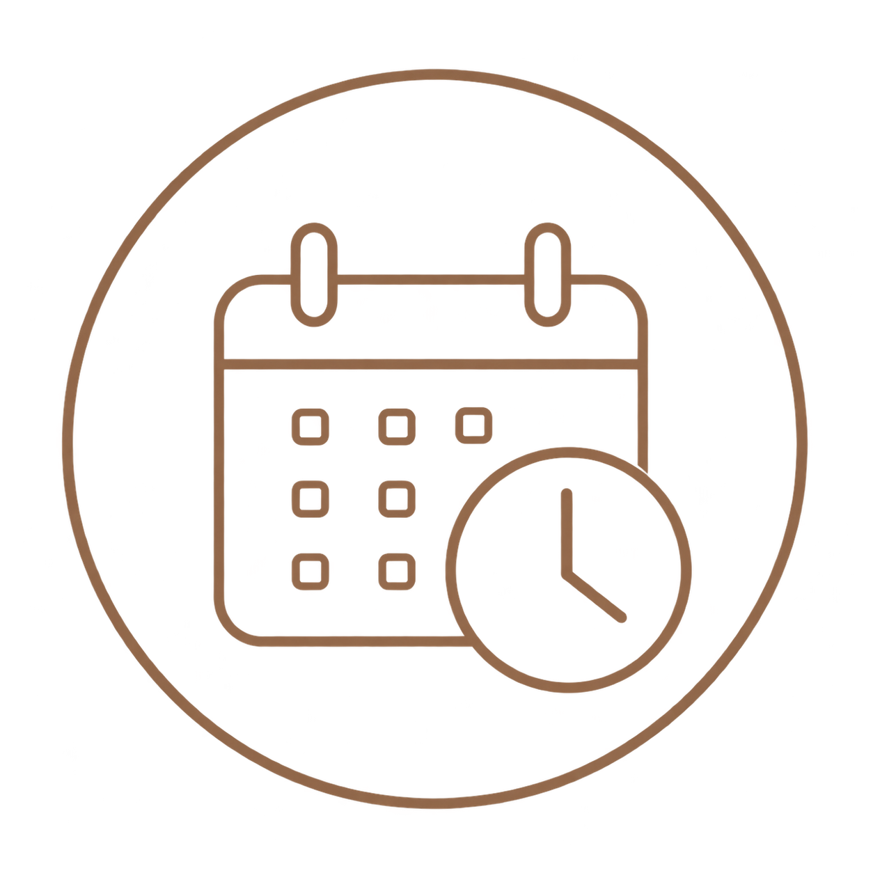 Calendar and clock icons inside a circle background.