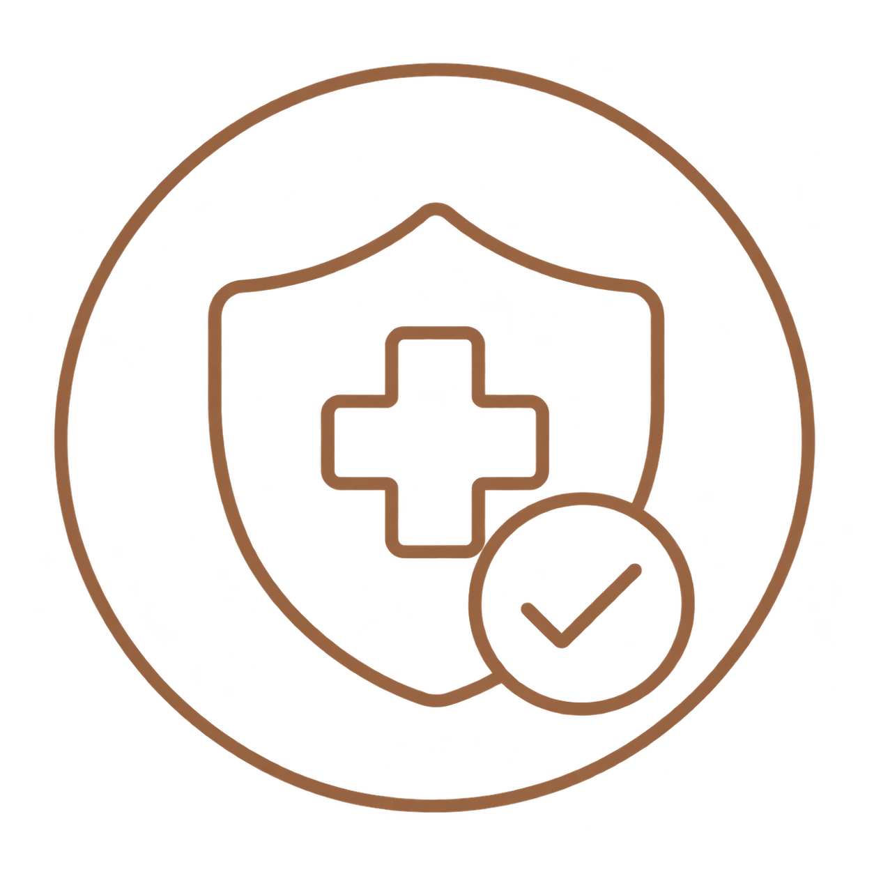 Medical shield icon with a cross and a check mark inside a circle