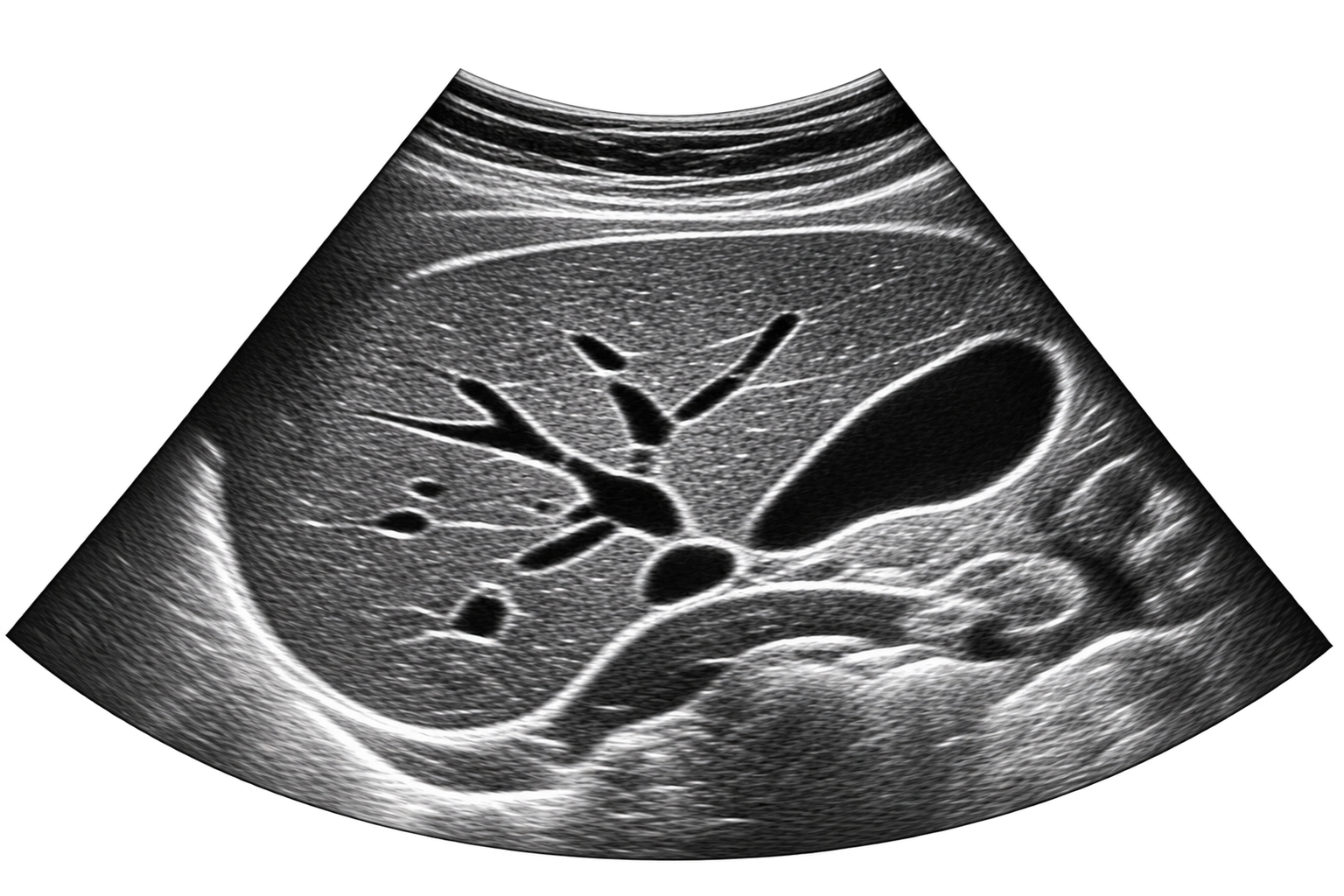 Ultrasound image showing a developing fetus in the uterus.