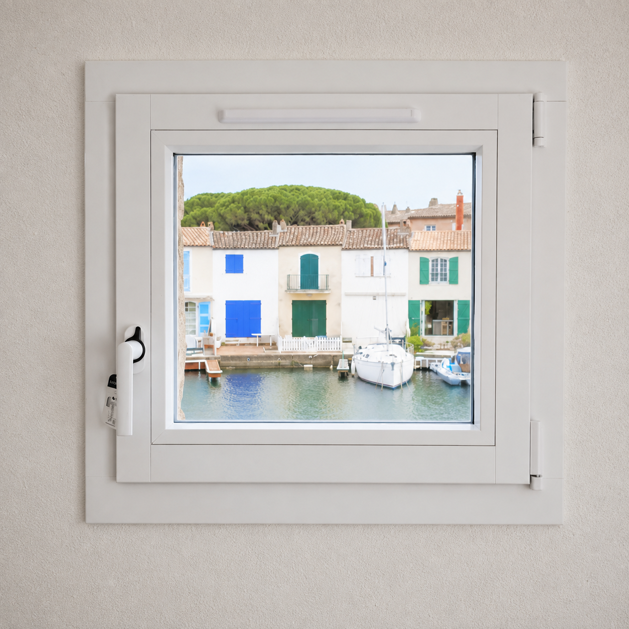 Fenêtre en bois laqué blanc, réalisation à Port-Grimaud