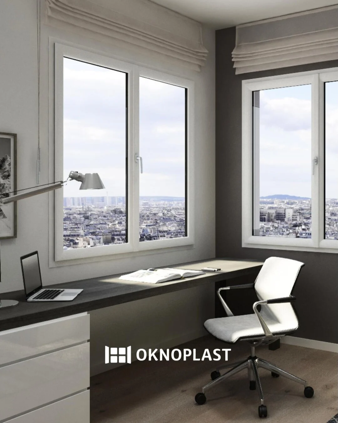 Fenêtres PVC blanches Oknoplast dans un bureau — remplacement de fenêtres, Pays de Fayence