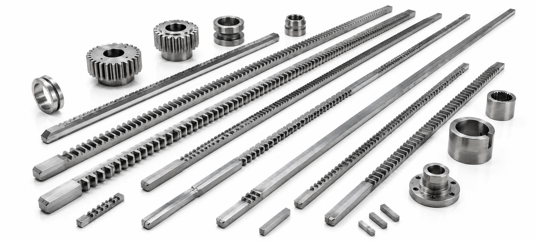 Collection of keyway broaches, keyseater broaches, and precision-machined parts for industrial broaching applications.