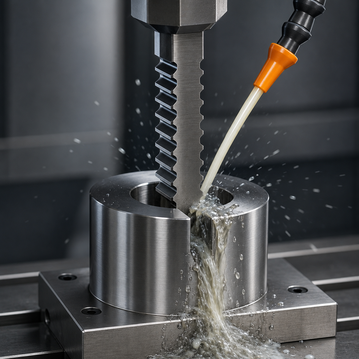 Keyseater broach cutting a precision keyway slot in a metal component during machining.
