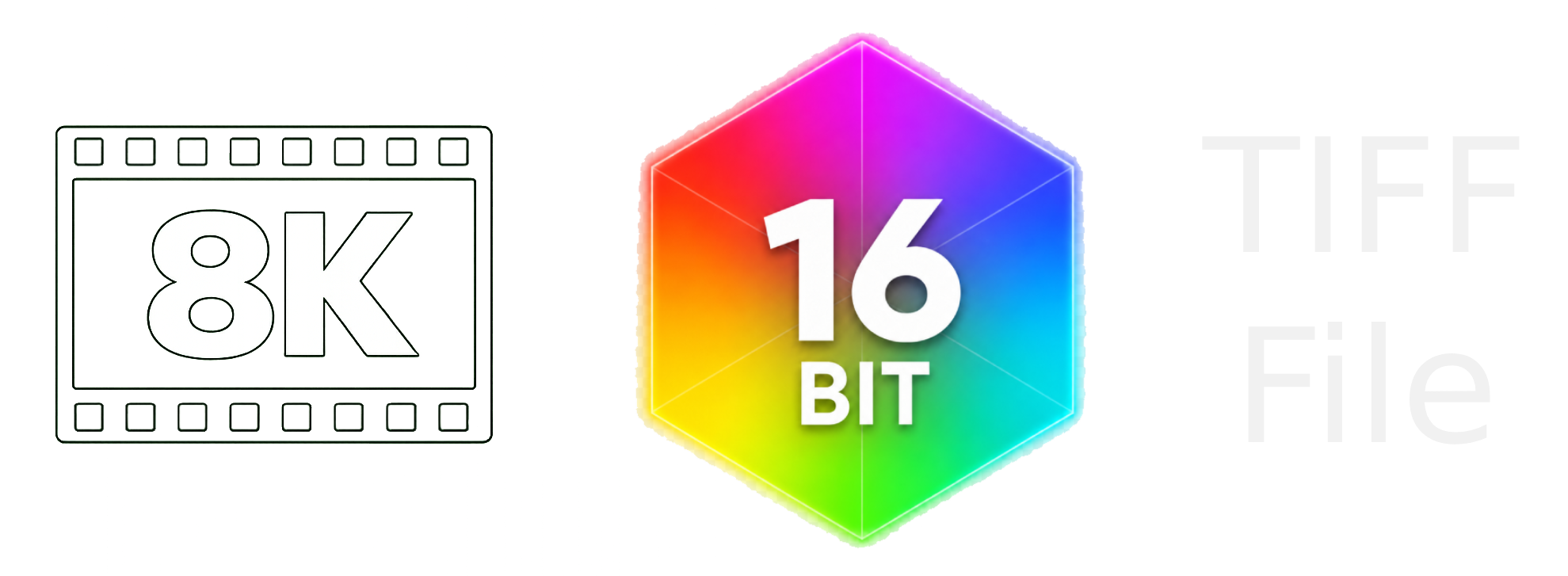 8K resolution, 16-bit colour depth and TIFF file delivery.