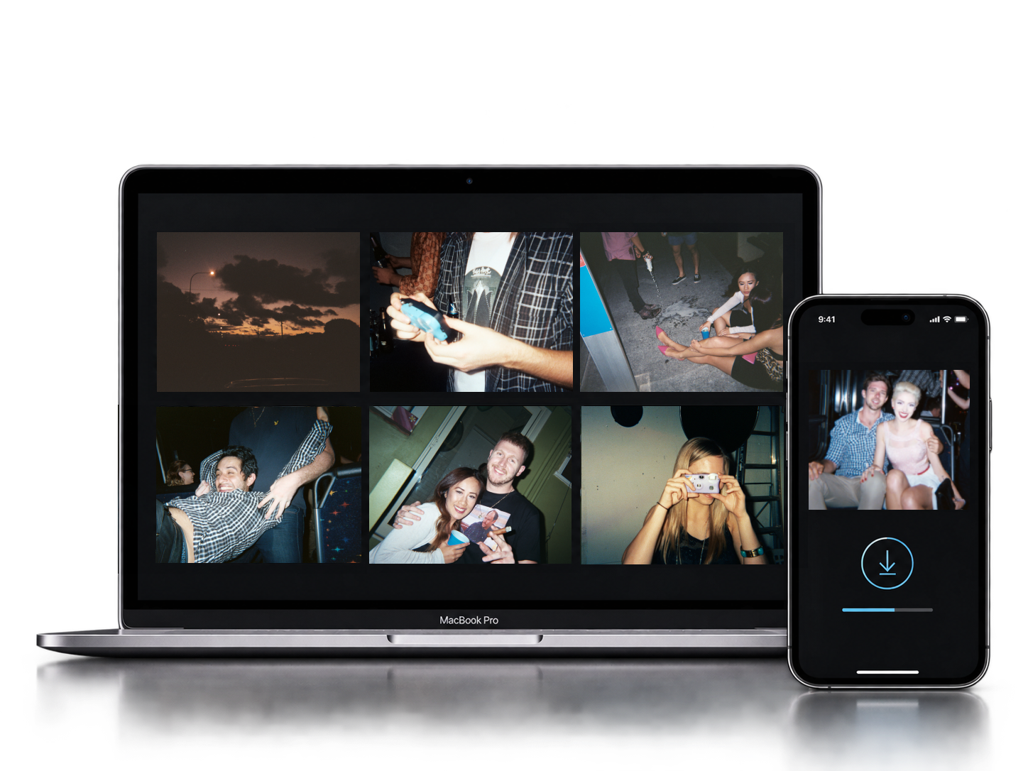 Film scans displayed on a laptop and phone for digital download.