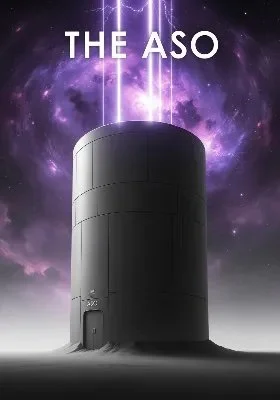 A tall, black cylindrical structure with purple lightning and cosmic background, and the text 'THE ASO' at the top.