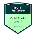 INTUIT ProAdvisor badge for QuickBooks Level 1 Certified