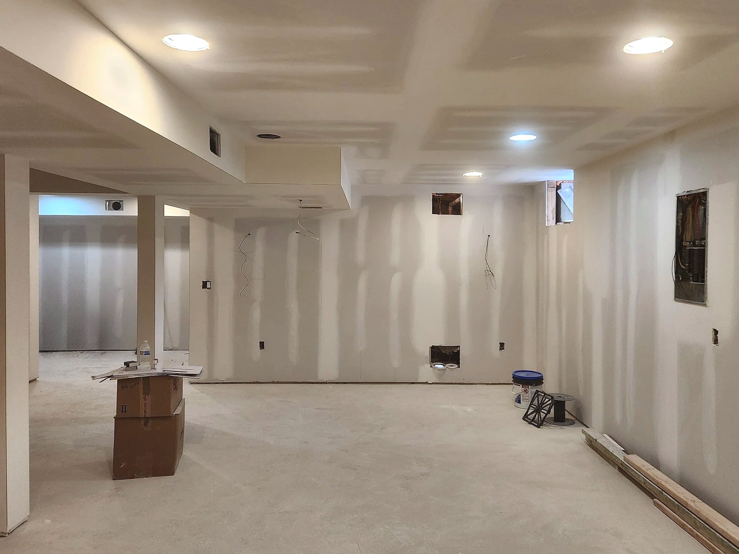 Finished basement drywall project.
