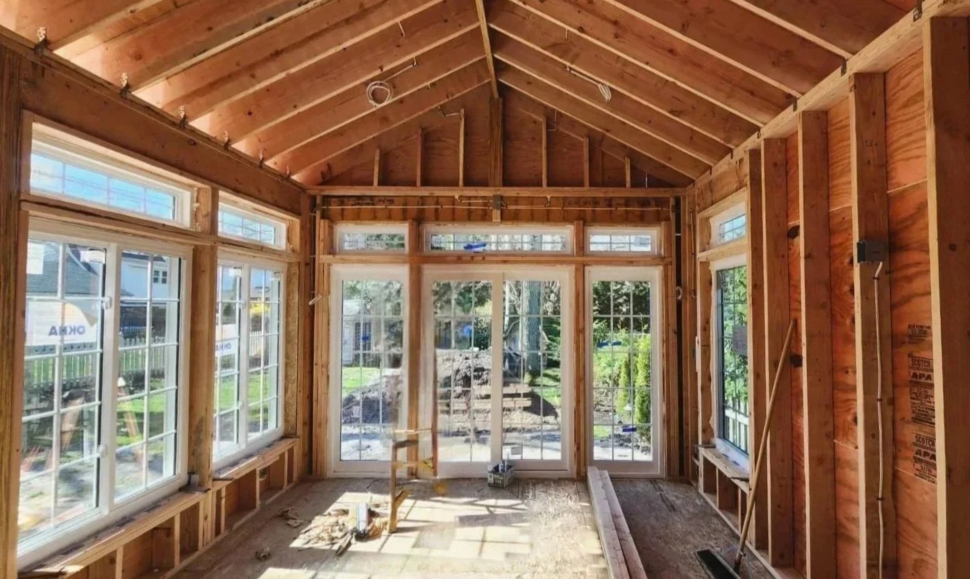 Enclosed patio before drywall and finish work.