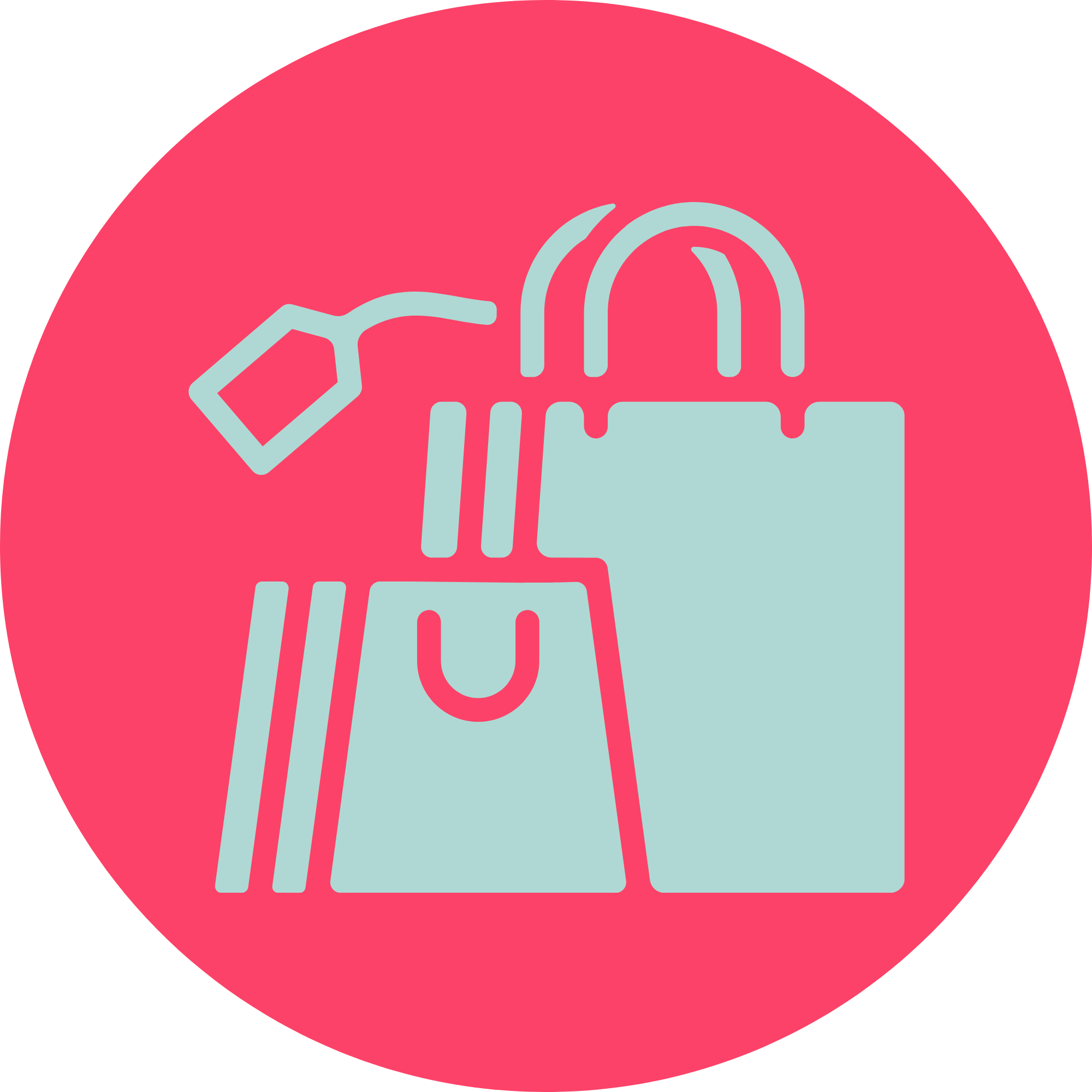Shopping bags on a pink circle background.