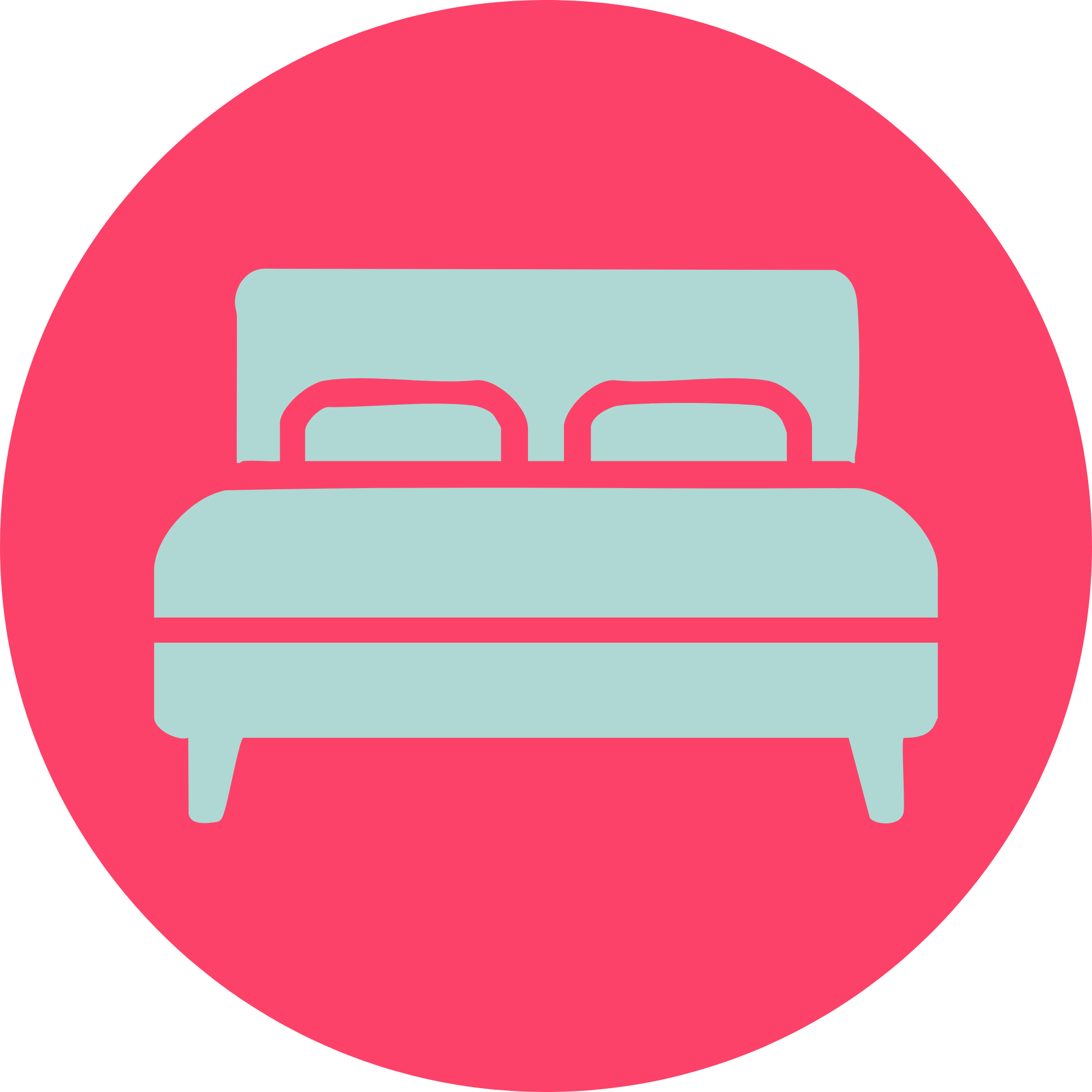 A pink speech bubble with a stylized blue silhouette of a person's head and shoulders.
