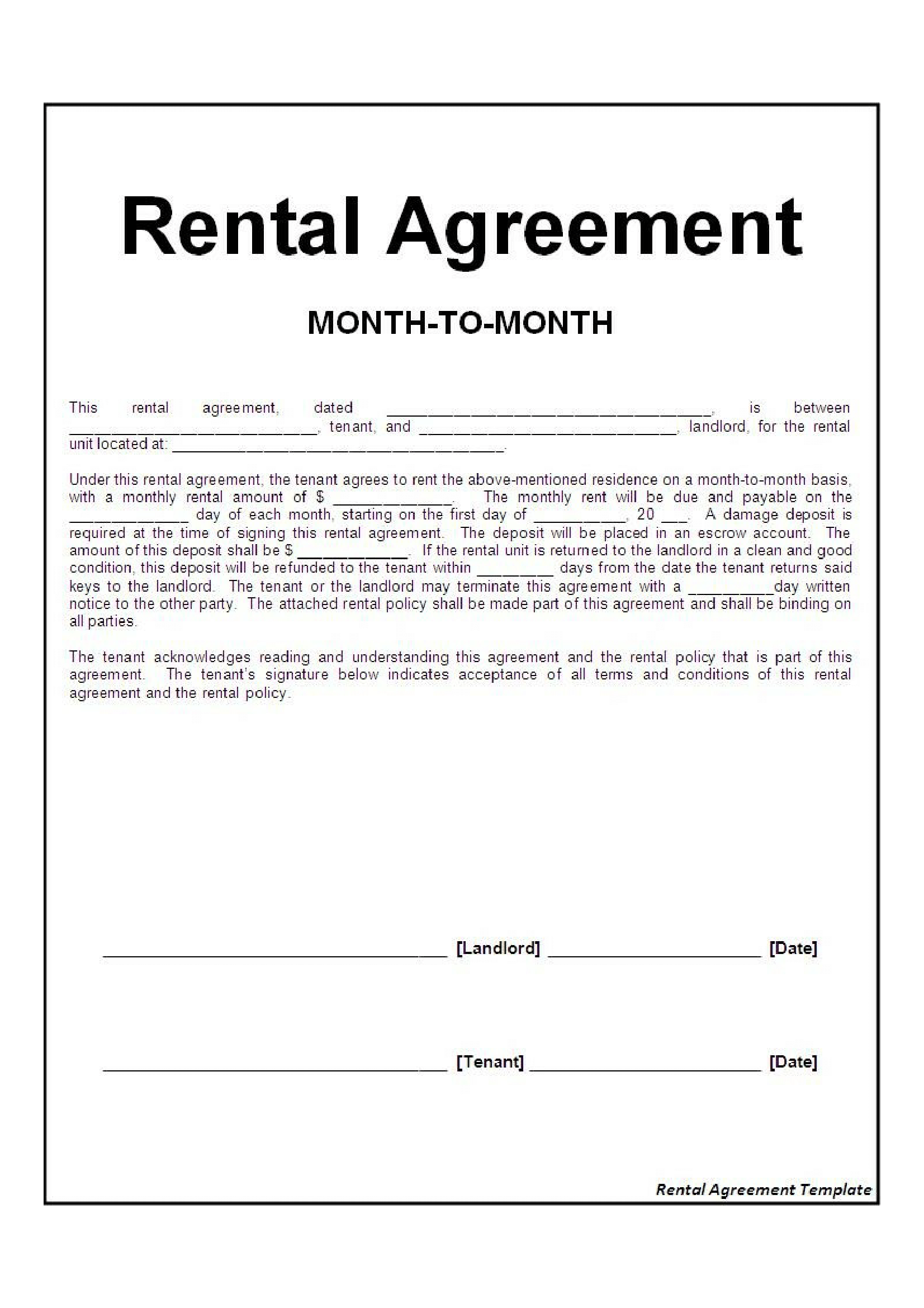 Month-to-Month Rental Agreement Template