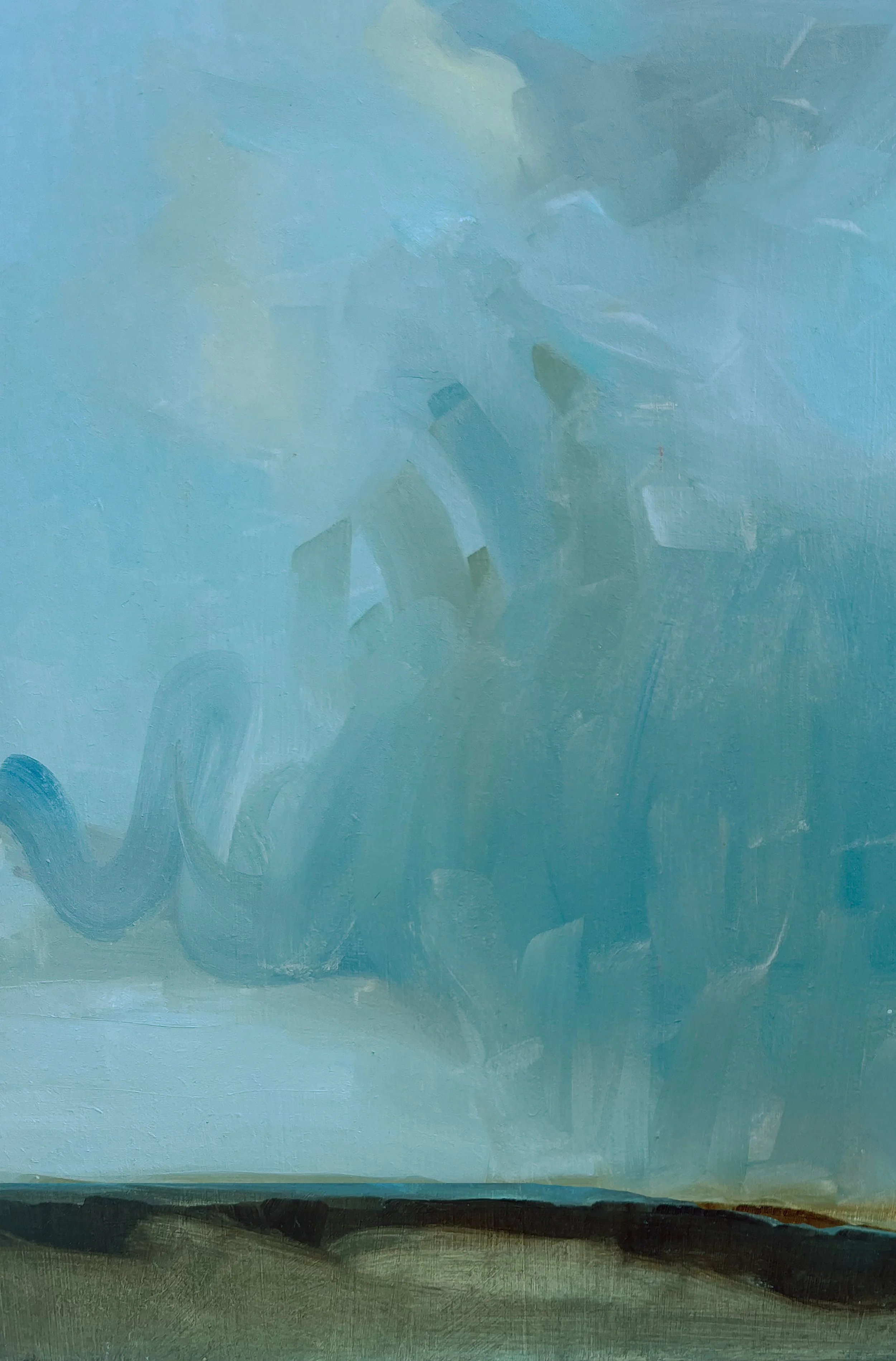 Original contemporary oil landscape painting by British artist Franks Lewis. Expressive mark making and layered colour explore atmosphere, light, and the British landscape.