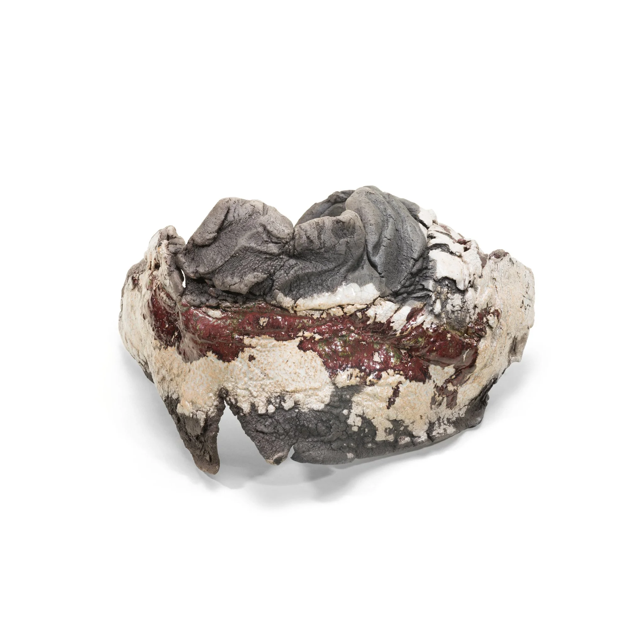 Raku fired at 1000ºC with glazes. 27 x 23 x 17 (cm)