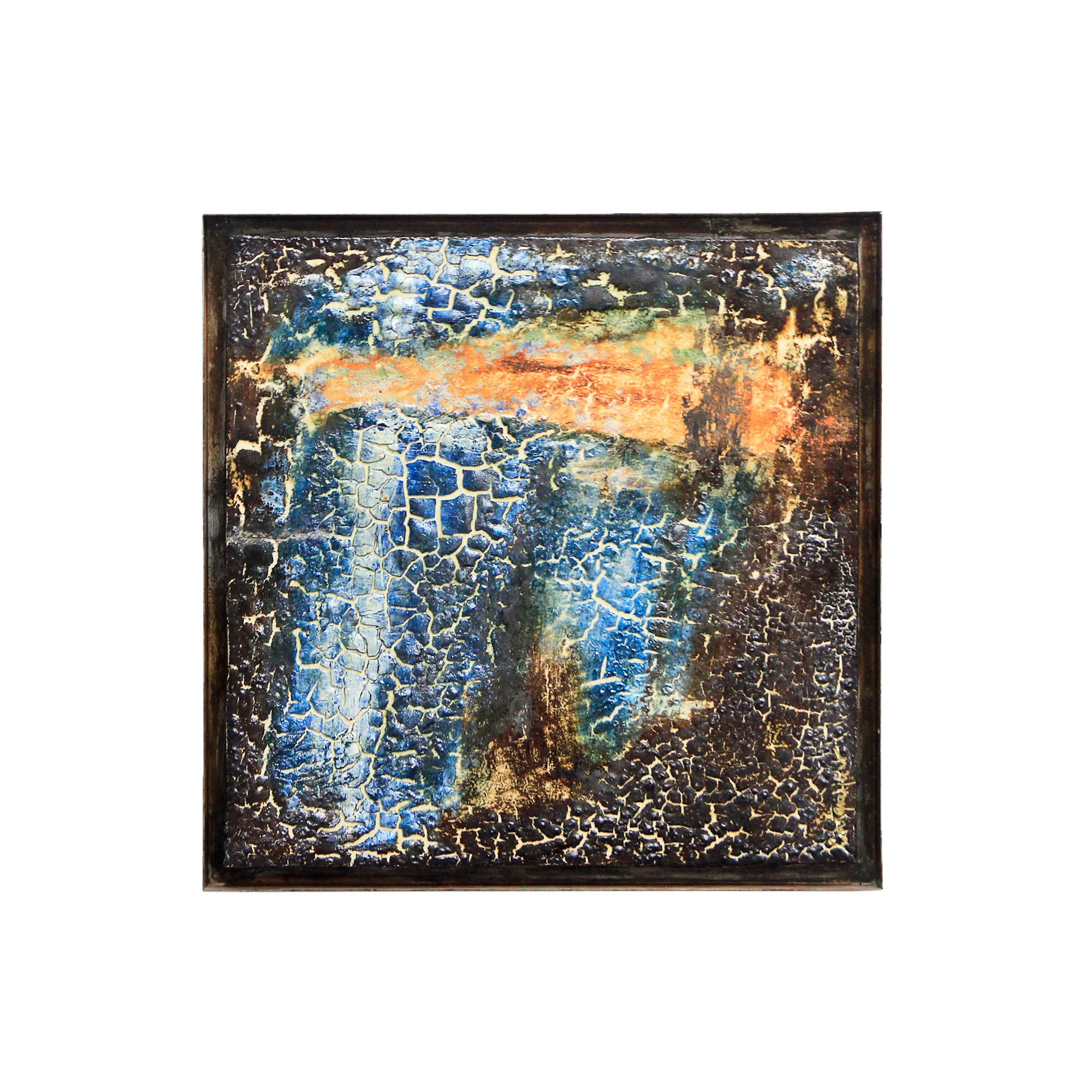 Stoneware, porcelain, oxides and glazes. Fired at 1150ºC. Includes the metal frame. 48,5 x 48,5 x 3 (cm)