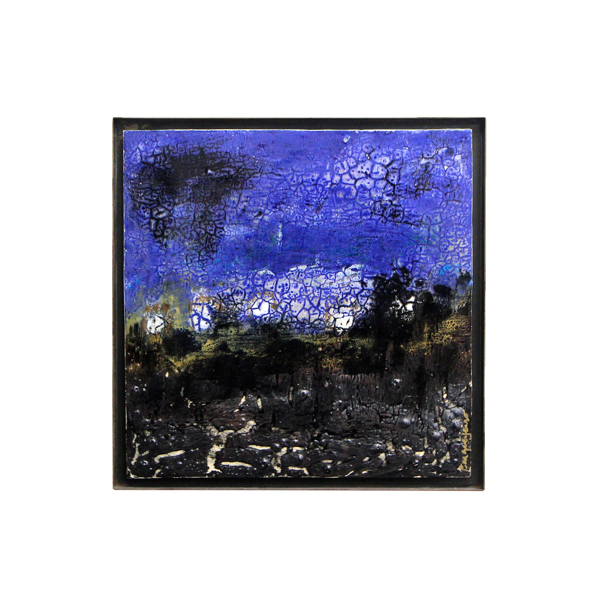 Stoneware, porcelain, oxides and glazes. Fired at 1150ºC. Includes the metal frame. 48,5 x 48,5 x 3 (cm)