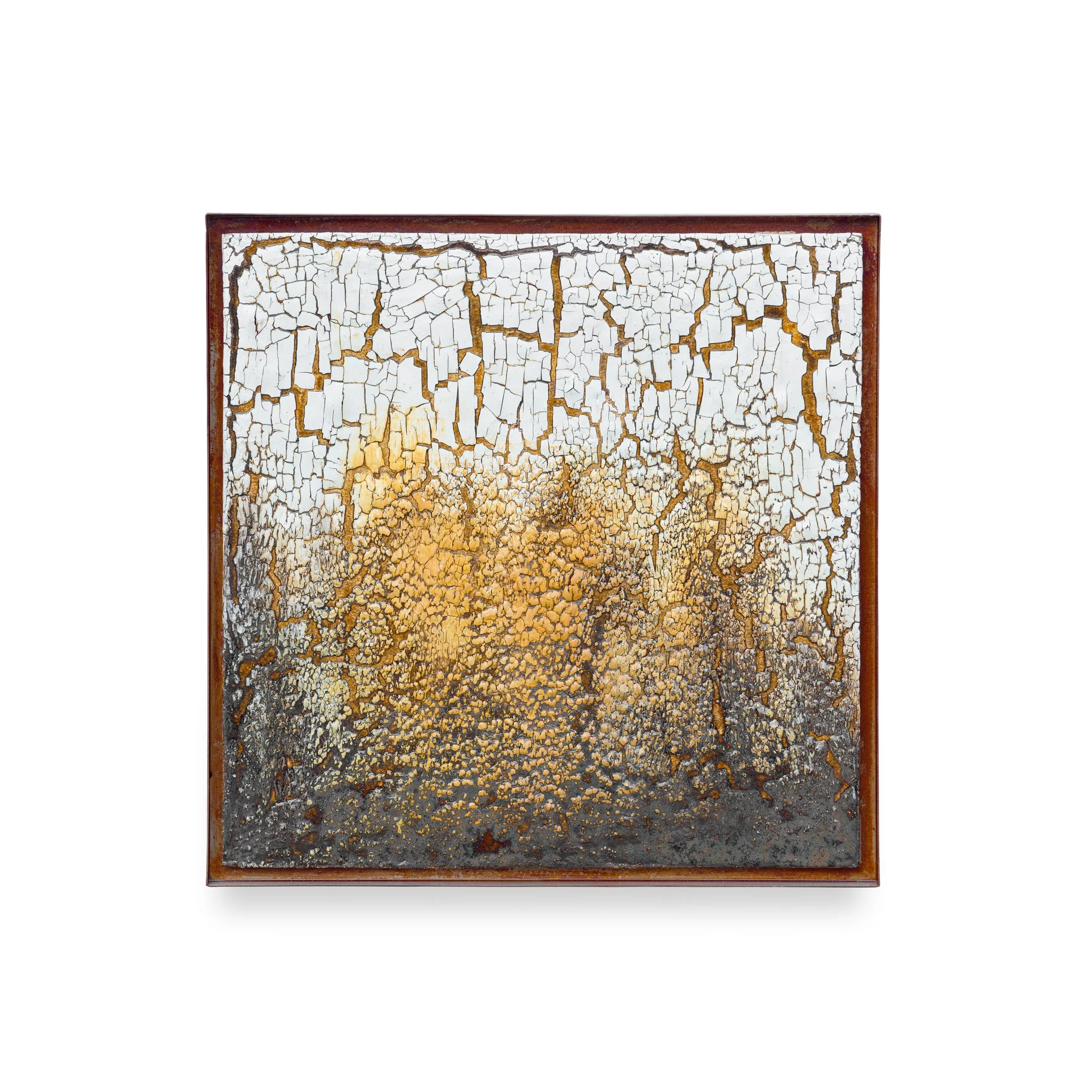 Stoneware, porcelain, oxides and glazes. Fired at 1150ºC. Includes the metal frame. 48,5 x 48,5 x 3 (cm)
