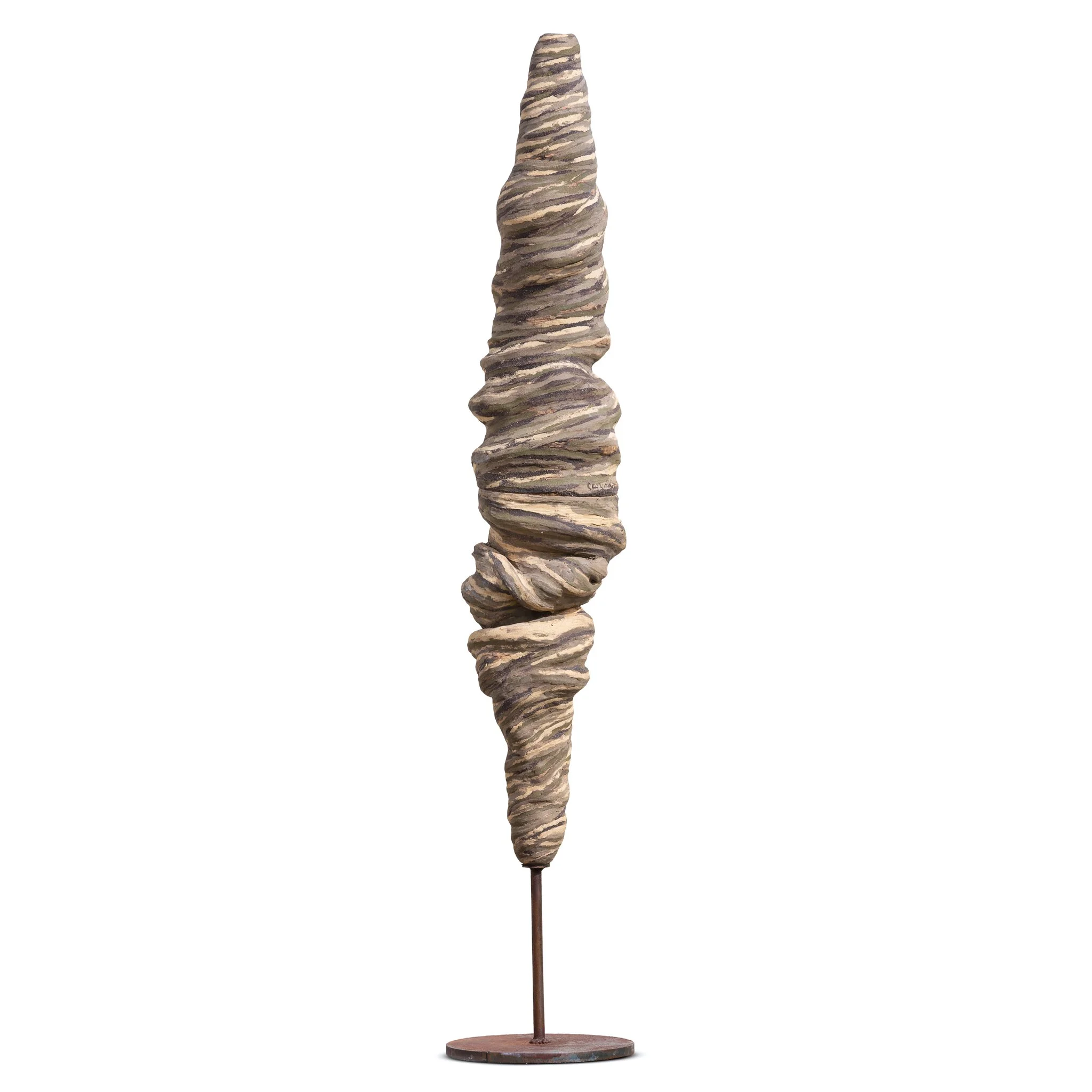 Pigmented stoneware clay and oxides. Fired at 1250ºC. Metal structure included. 165 x 38 x 27 (cm)