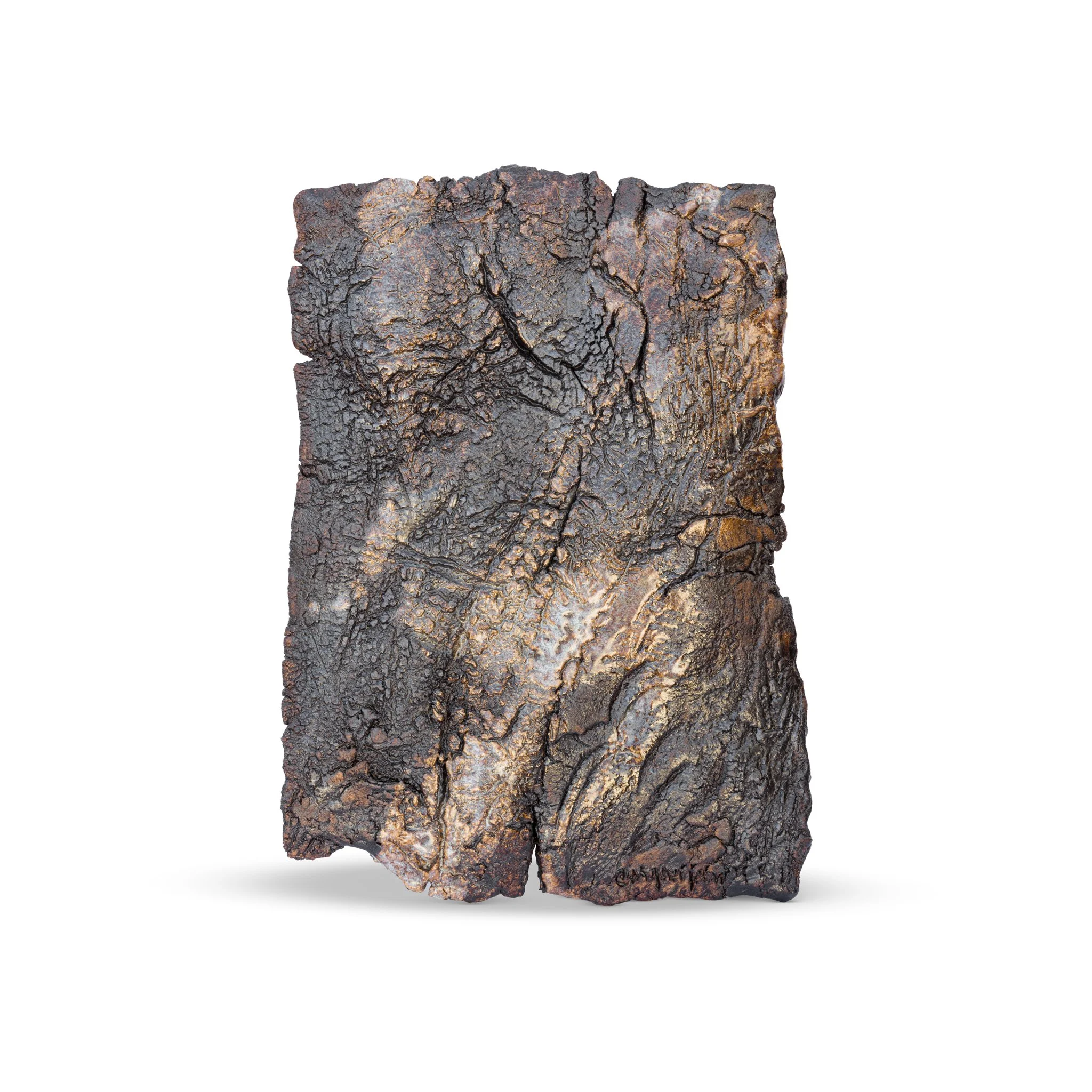 Refractory clay, oxides and engobes. Fired at 1220ºC. 33 x 49 x 3 (cm)