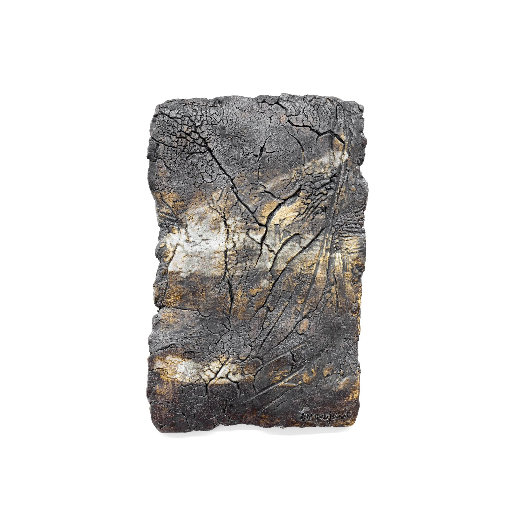 Refractory clay, oxides and engobes. Fired at 1220ºC. 40 x 58 x 3 (cm)