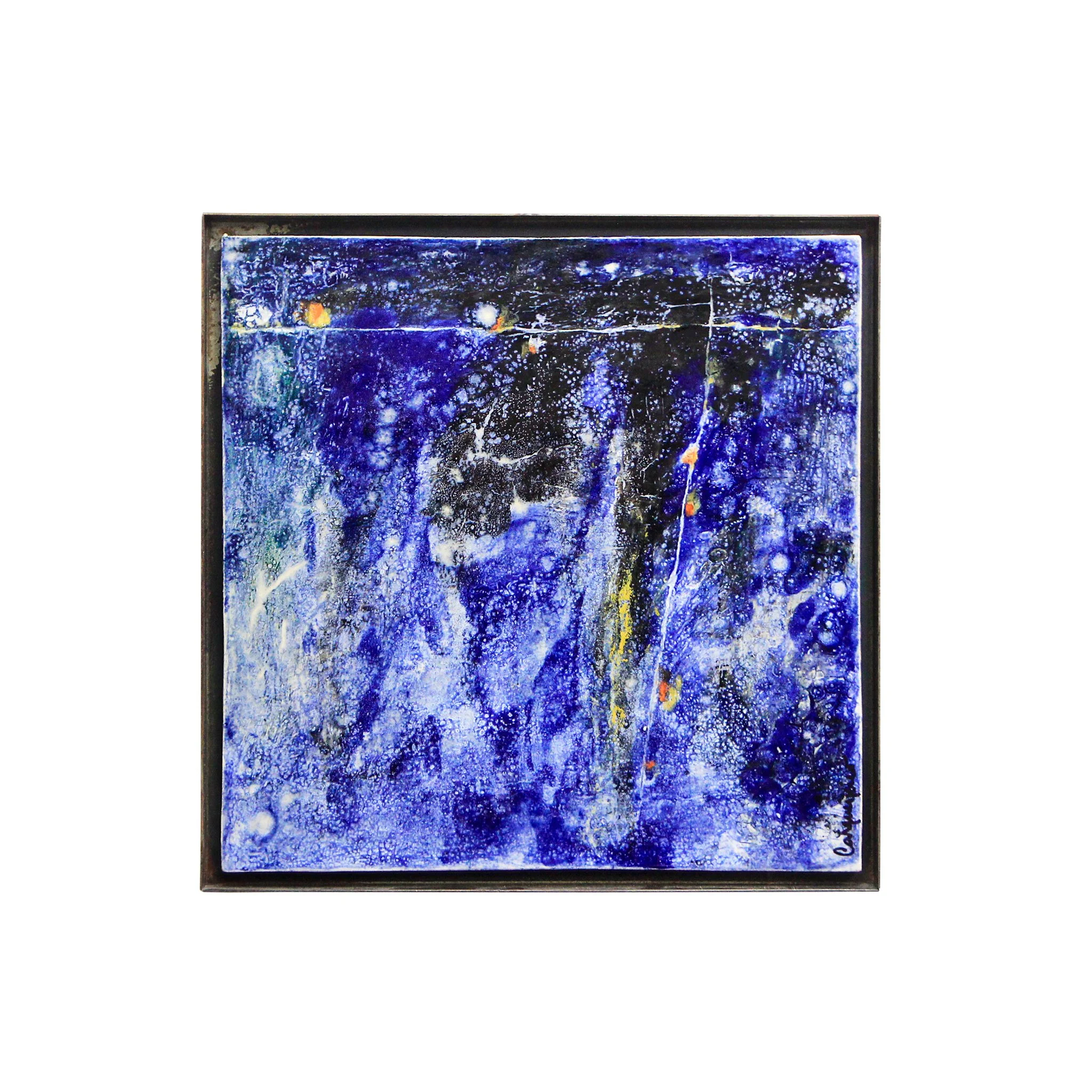 Stoneware, porcelain, oxides and glazes. Fired at 1150ºC. Includes the metal frame. 48,5 x 48,5 x 3 (cm)