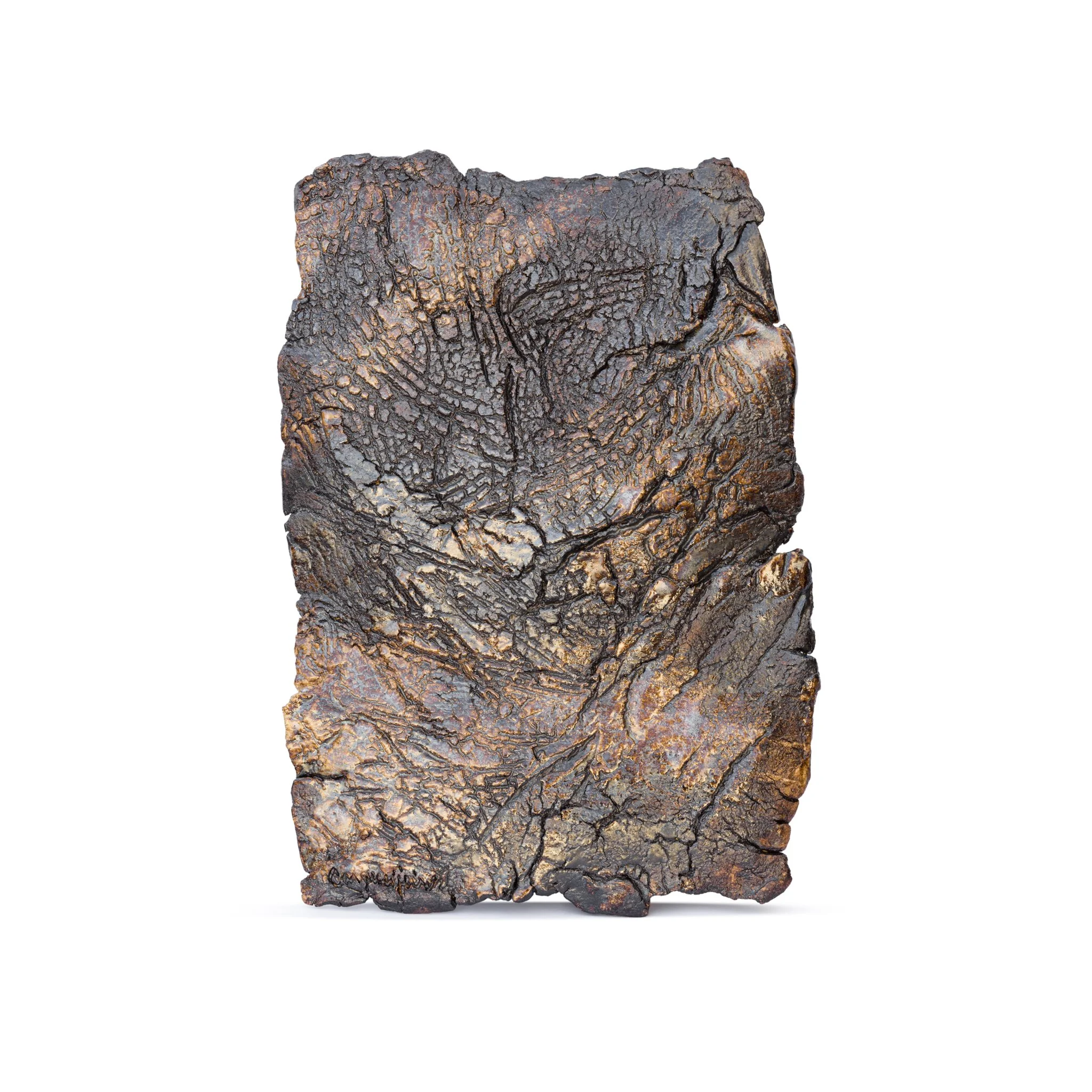 Refractory clay, oxides and engobes. Fired at 1220ºC. 33 x 49 x 3 (cm)