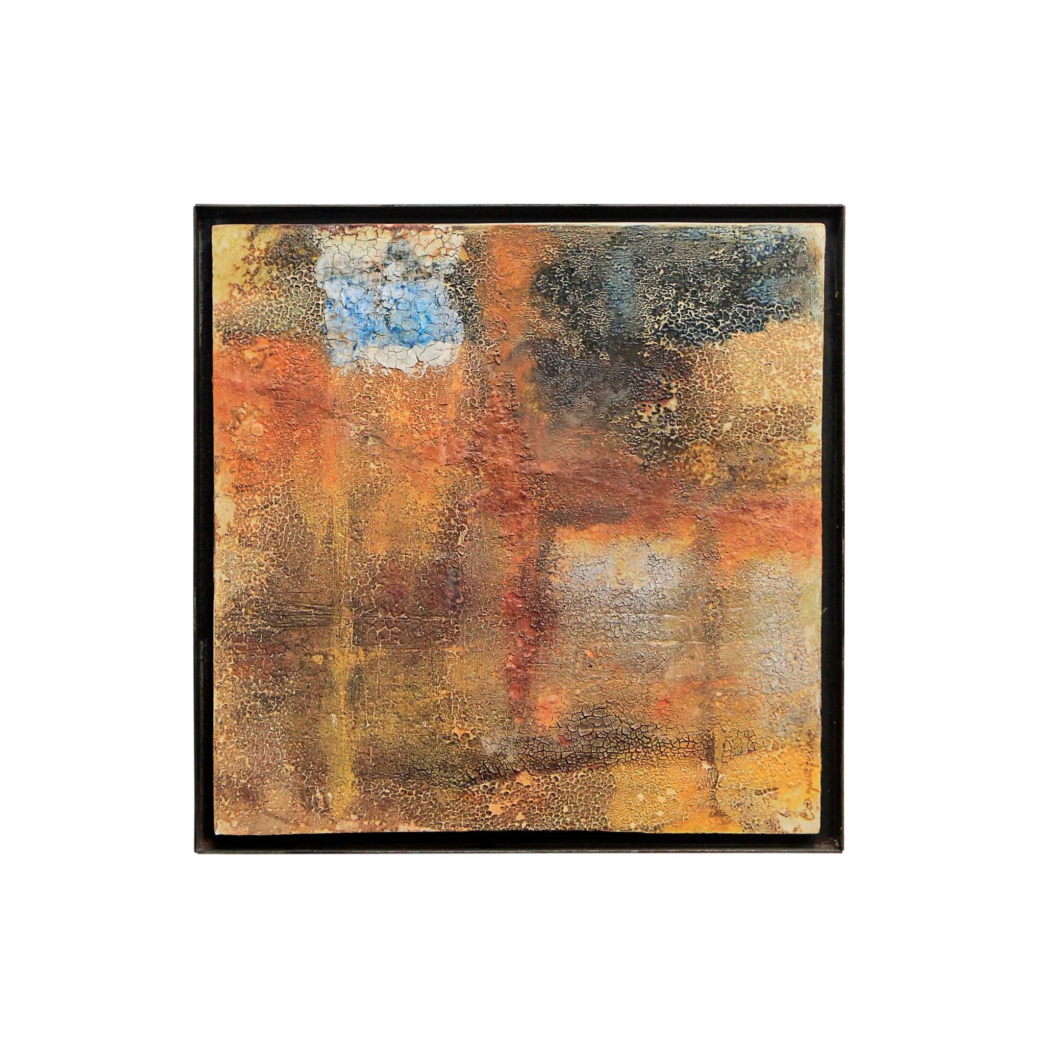 Stoneware, porcelain, oxides and glazes. Fired at 1150ºC. Includes the metal frame. 48,5 x 48,5 x 3 (cm)