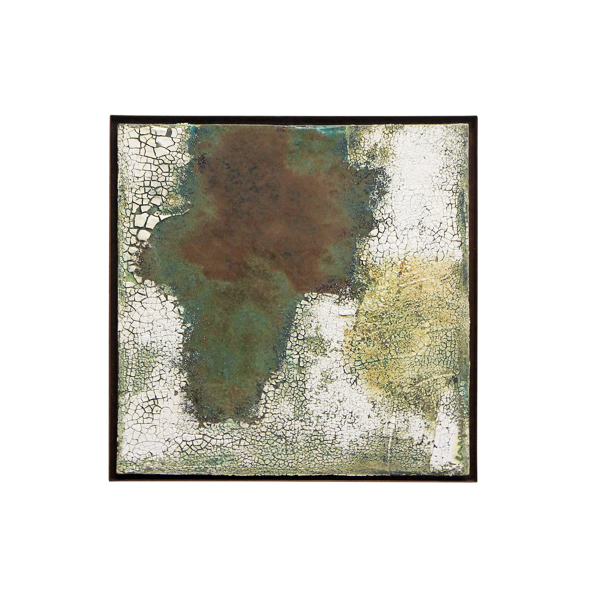 Stoneware, porcelain, oxides and glazes. Fired at 1150ºC. Includes the metal frame. 48,5 x 48,5 x 3 (cm)