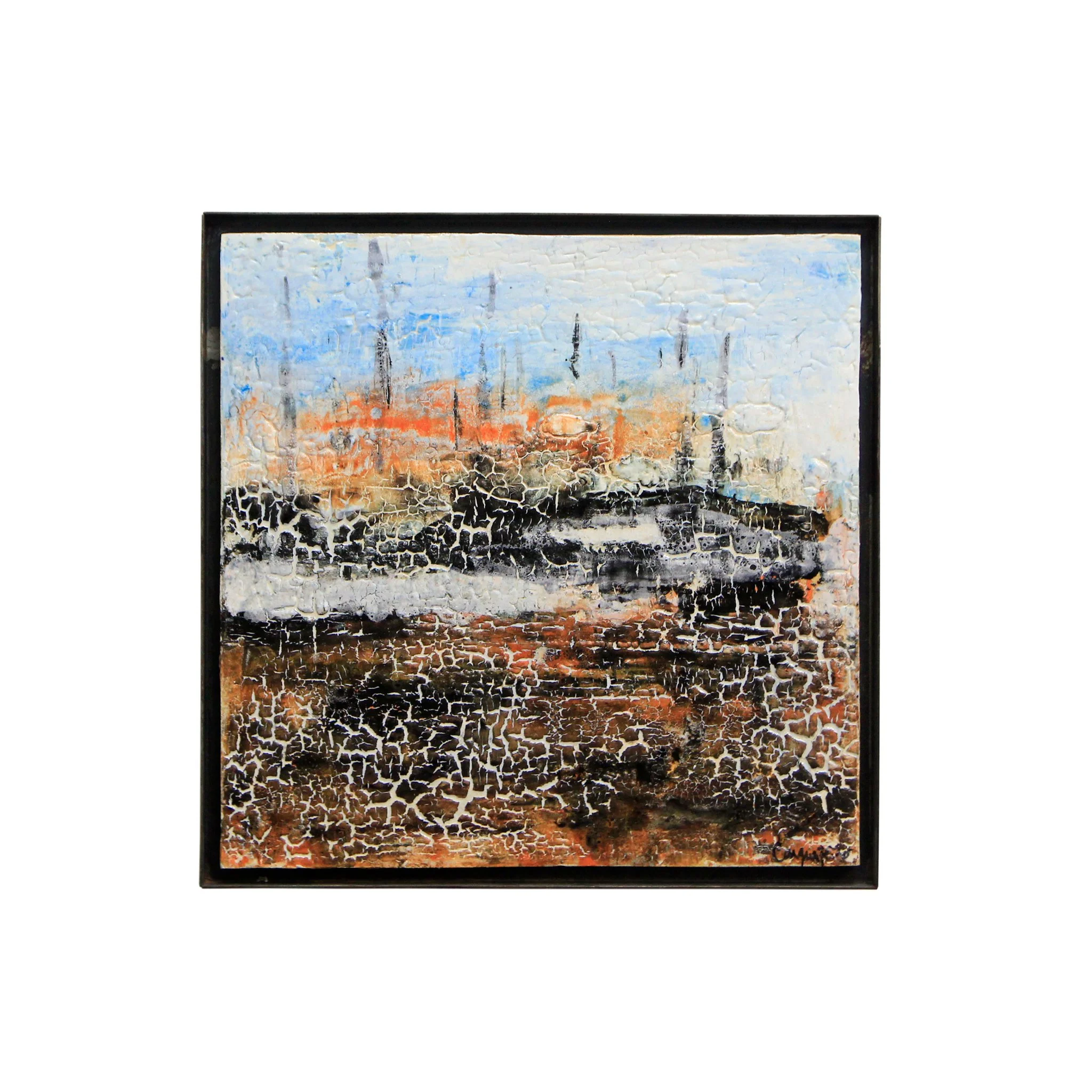 Stoneware, porcelain, oxides and glazes. Fired at 1150ºC. Includes the metal frame. 48,5 x 48,5 x 3 (cm)