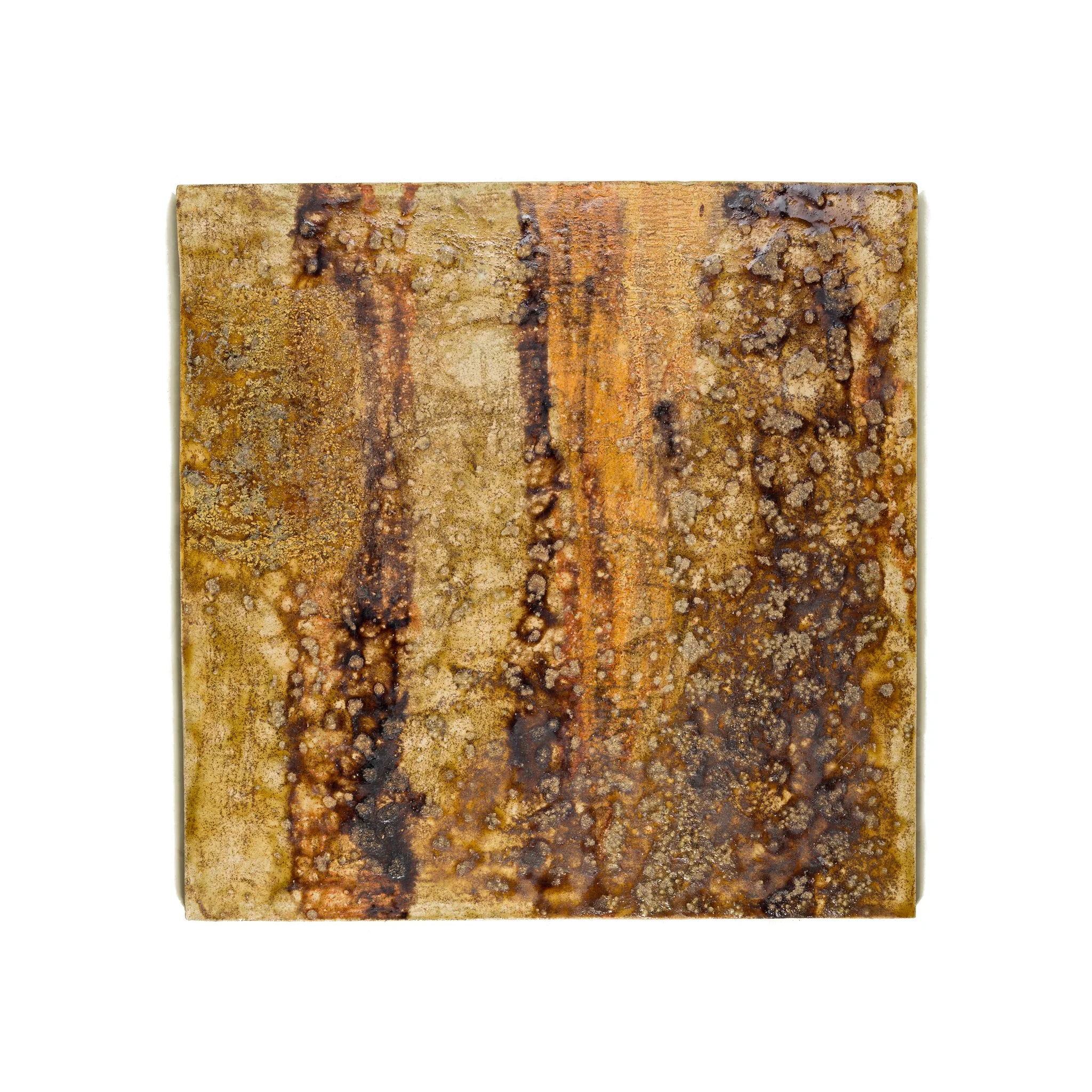 Stoneware, porcelain, oxides and glazes. Fired at 1150ºC. Includes the metal frame. 48,5 x 48,5 x 3 (cm)