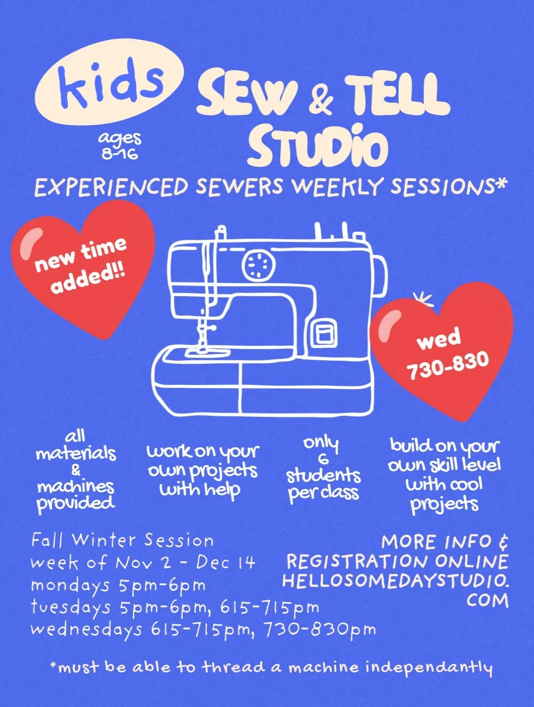 🧵✨ MORE SEWING FUN COMING YOUR WAY! 💕
Our Fall/Winter Experienced Sewers classes have been filling up so quickly that we&rsquo;ve added a NEW CLASS TIME! 🎉

Our Monday, Tuesday AND Wednesday classes are officially SOLD OUT! 🥹💖 We&rsquo;re so gra