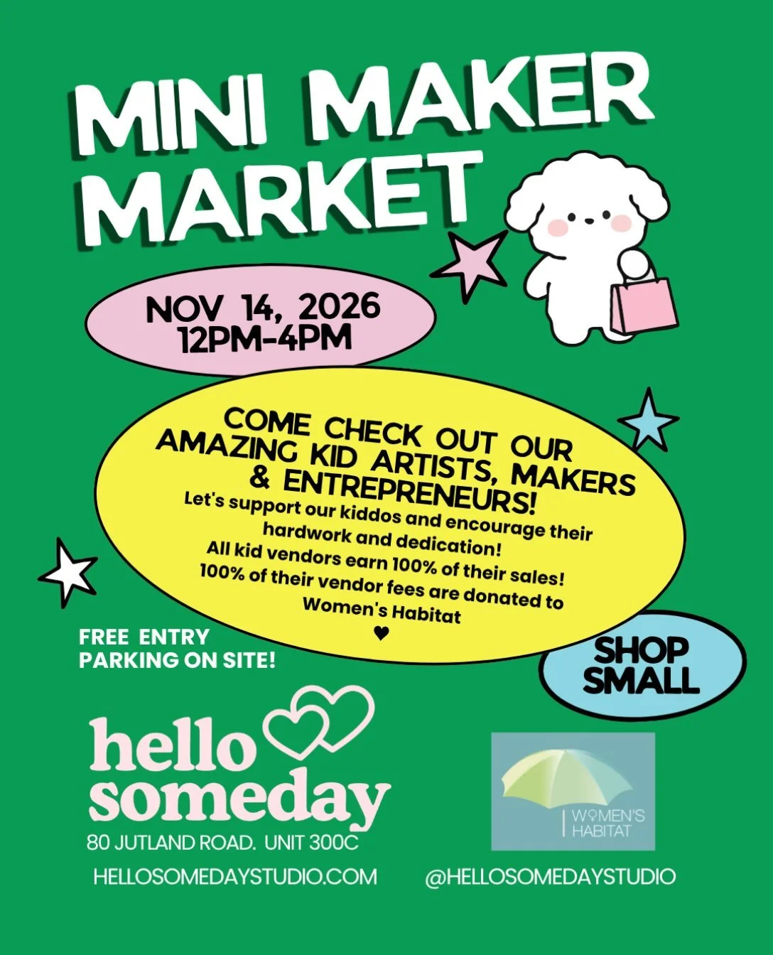 ✏️ PENCIL IT IN! THE MINI MAKER MARKET IS COMING! 🌈✨🛍️

BIG ideas from LITTLE makers! 💖

We are SOOO excited to bring you our very first MINI MAKER MARKET at Hello Someday Studio!

We&rsquo;ve got 12 incredible young entrepreneurs getting ready to