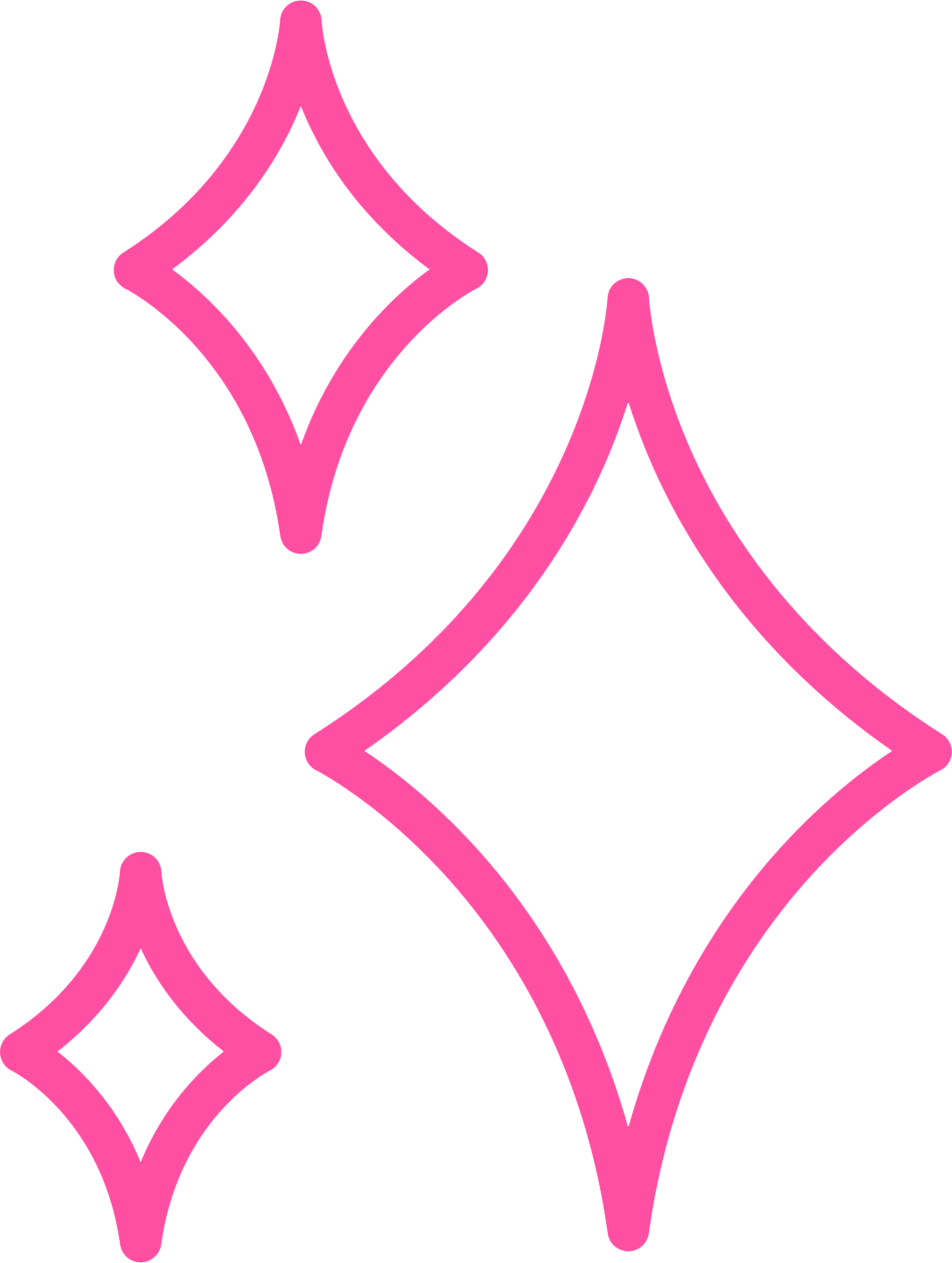 Pink outlined stars or diamonds on a black background.