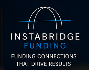 Logo with curved lines and the words 'Instabridge Funding' and the slogan 'Funding connections that drive results' on a dark background.