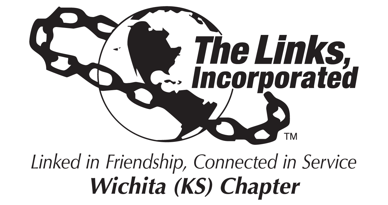 Logo of The Links, Incorporated, featuring a globe with a chain around it, and the text "The Links, Incorporated". Below, the slogan "Linked in Friendship, Connected in Service" and the chapter name "Wichita (KS) Chapter".