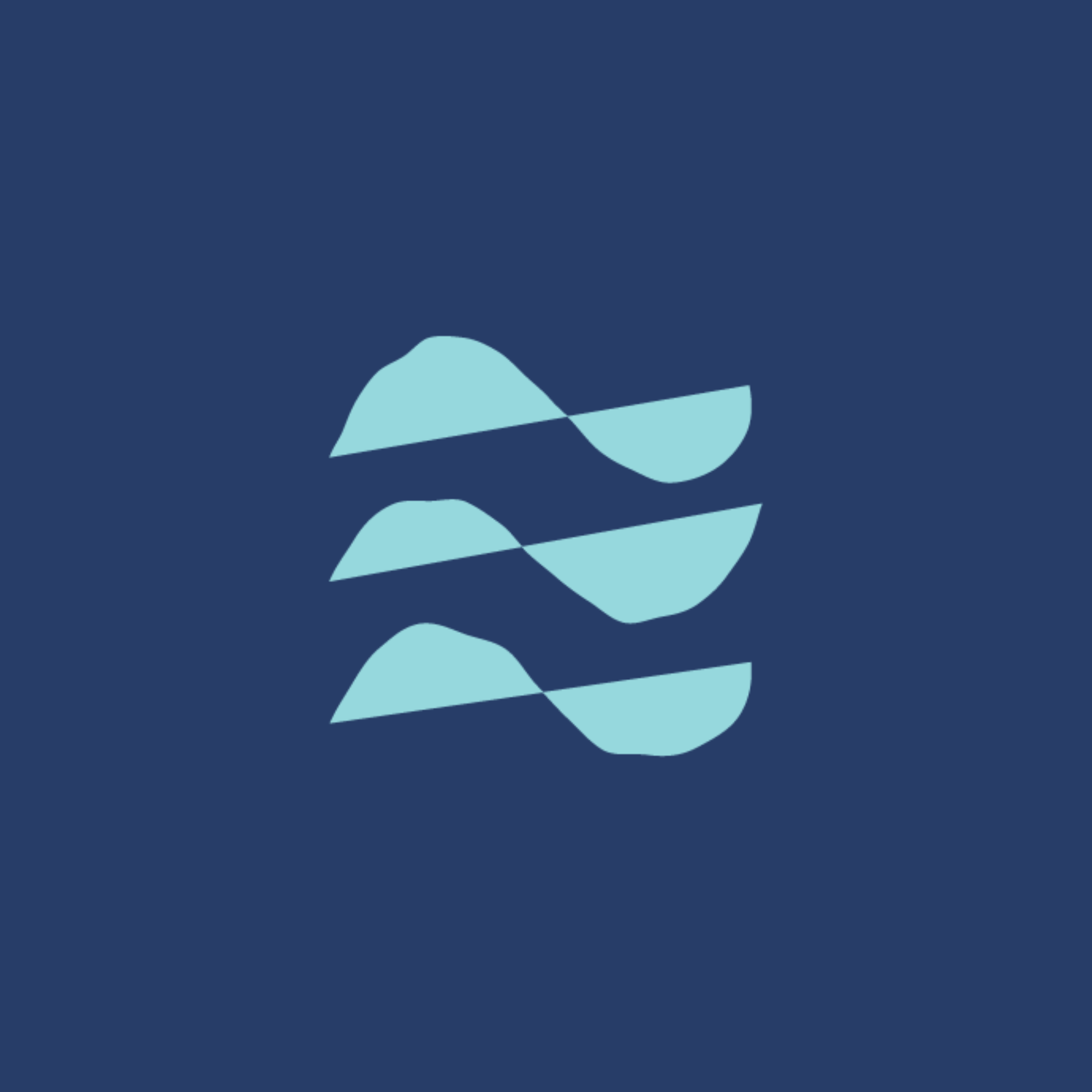 Water: Abstract illustration with shades of blue, depicting stylised waves n a dark blue background.