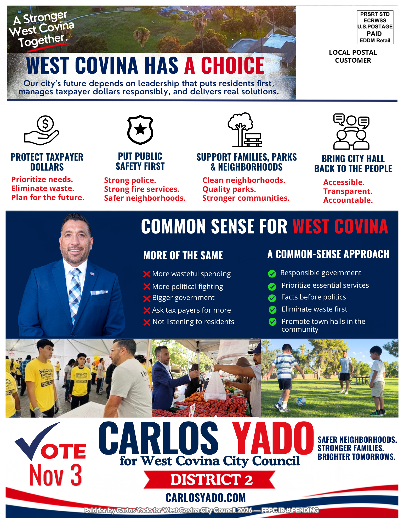 Campaign Mailer — Back: A Stronger West Covina Together.