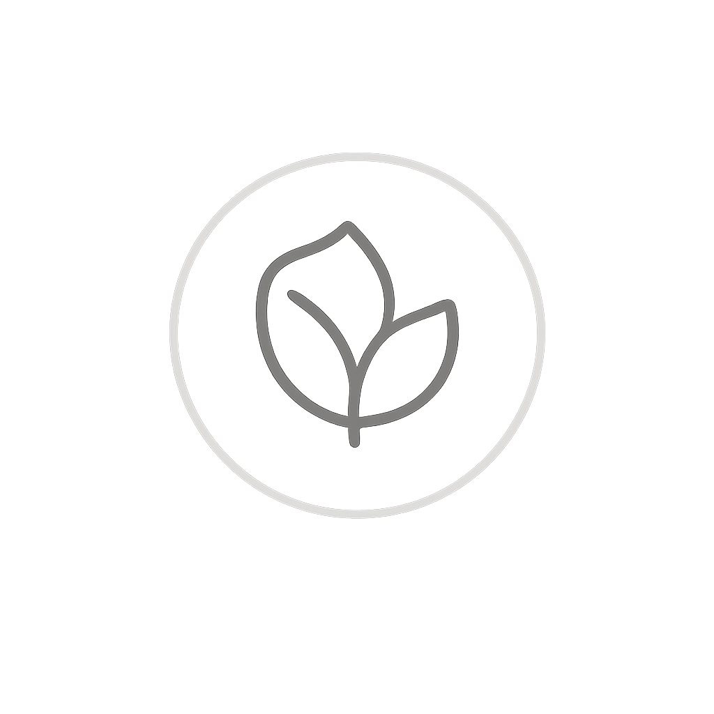 Simplified logo of a leaf inside a circle, symbolizing eco-friendly or sustainability.