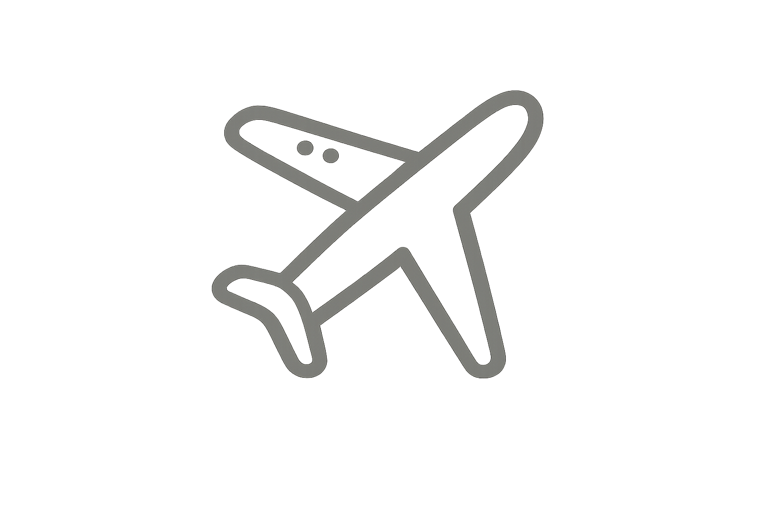 Line drawing of an airplane icon on a black background.