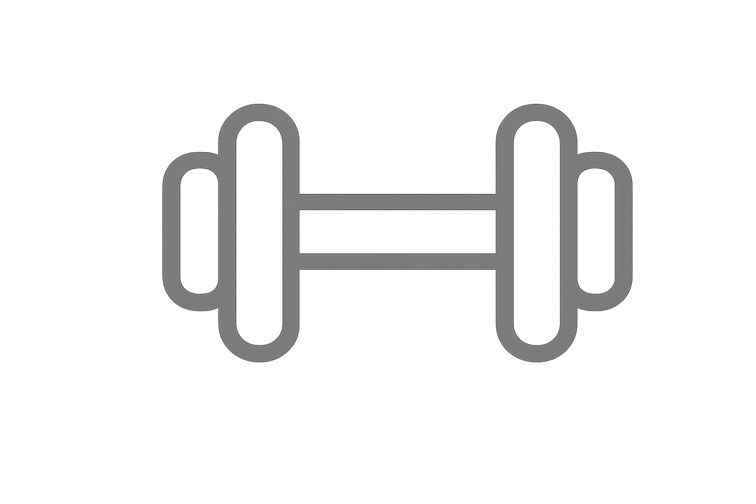 Outline of a dumbbell with two weights on each side and a central handle.