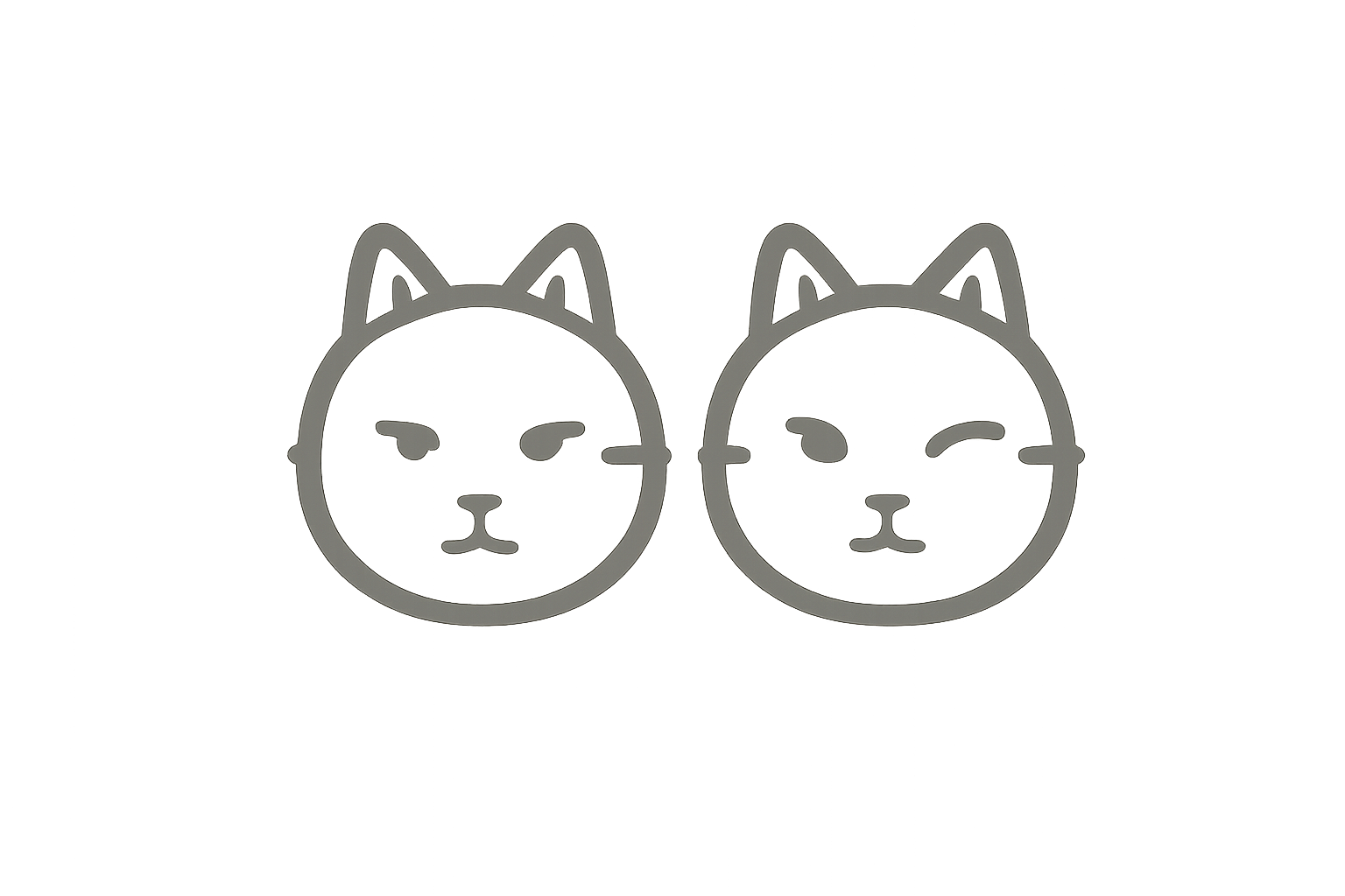 Outline of two cat faces with amber-colored eyes, set against a blurred gray gradient background.