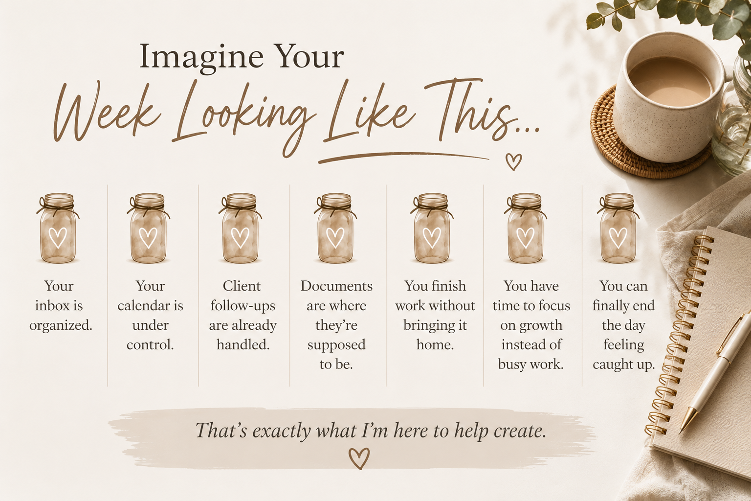 Inspirational planner page with jars and motivational phrases about organization and focus.