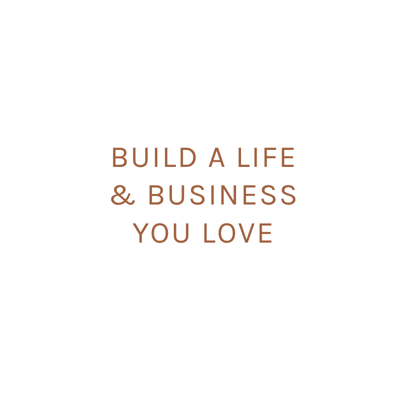 White heart with the message, "Build a life & business you love" in brown text.